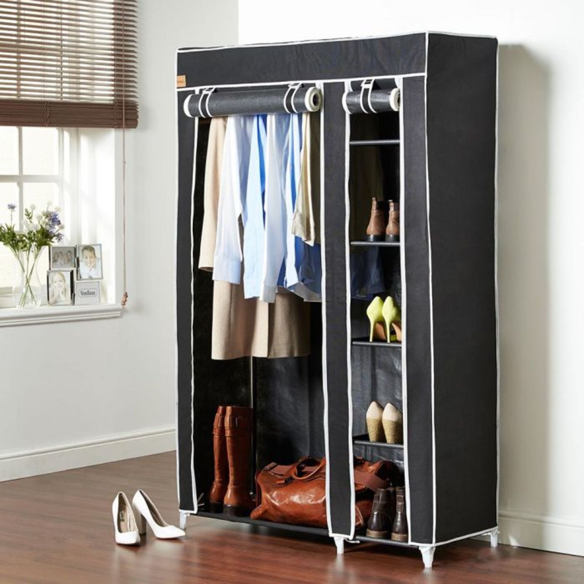 (S83) Black Canvas Effect Wardrobe Practical, durable and stylish, this premium quality canvas...