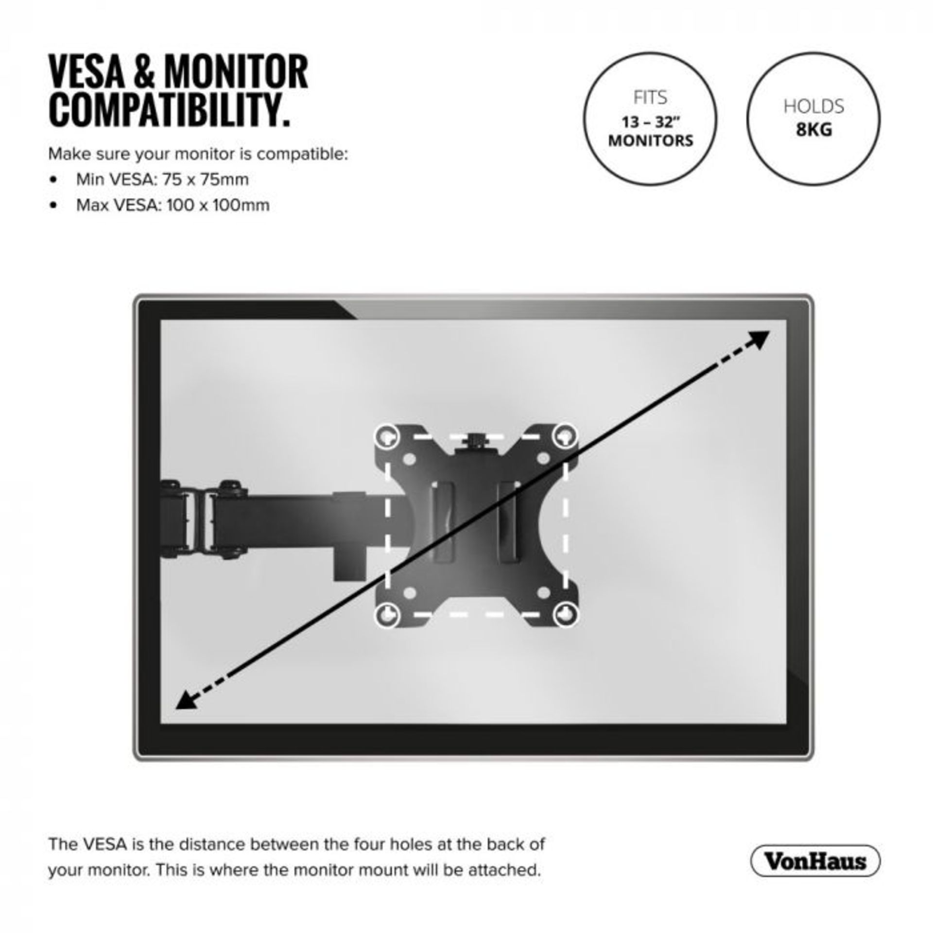 (S48) Monitor Mount with Desk Clamp Strong steel single arm conveniently declutters desk space... - Image 5 of 5