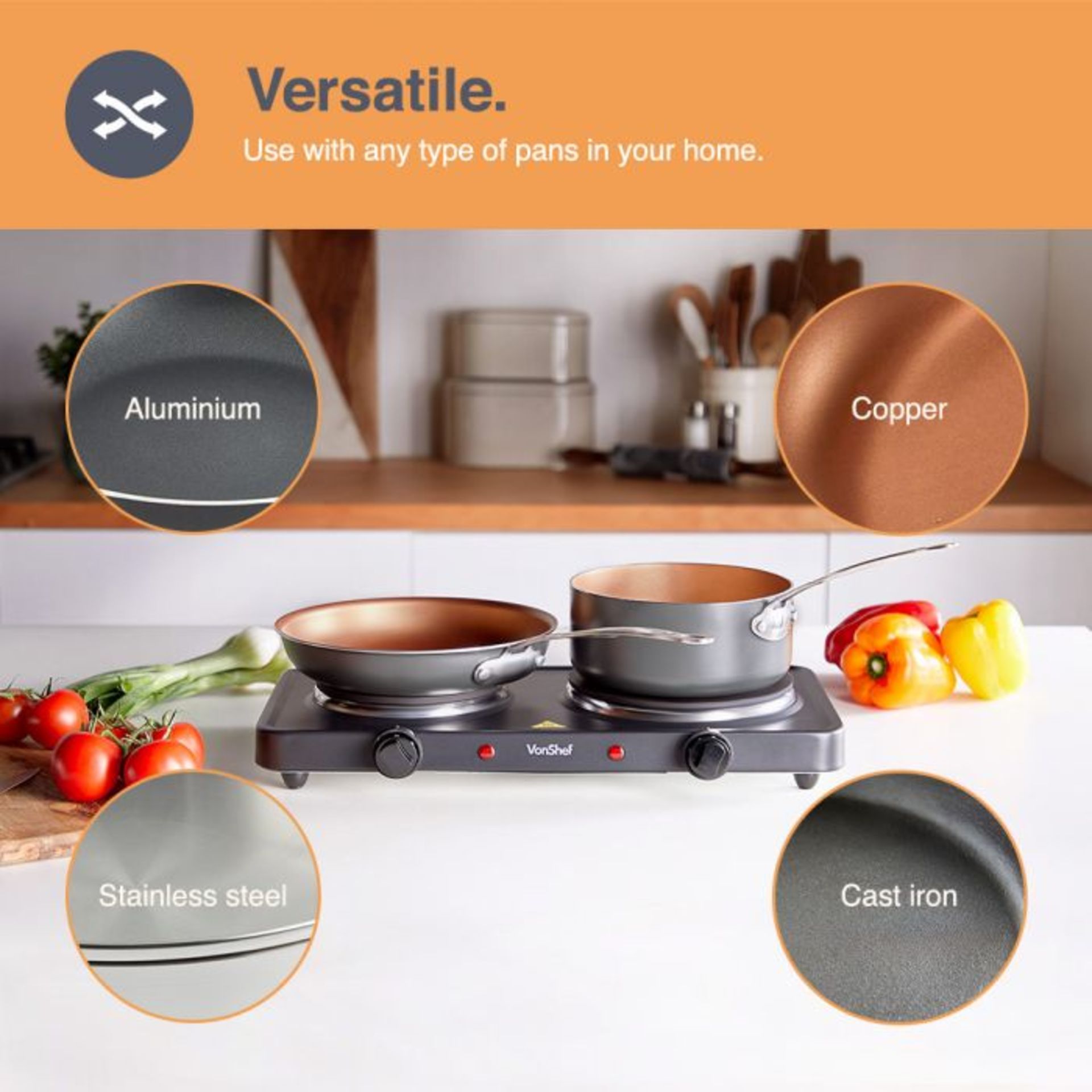 (V91) Double Hot Plate Small, lightweight and easily portable, use the hot plate for cooking i... - Image 3 of 4