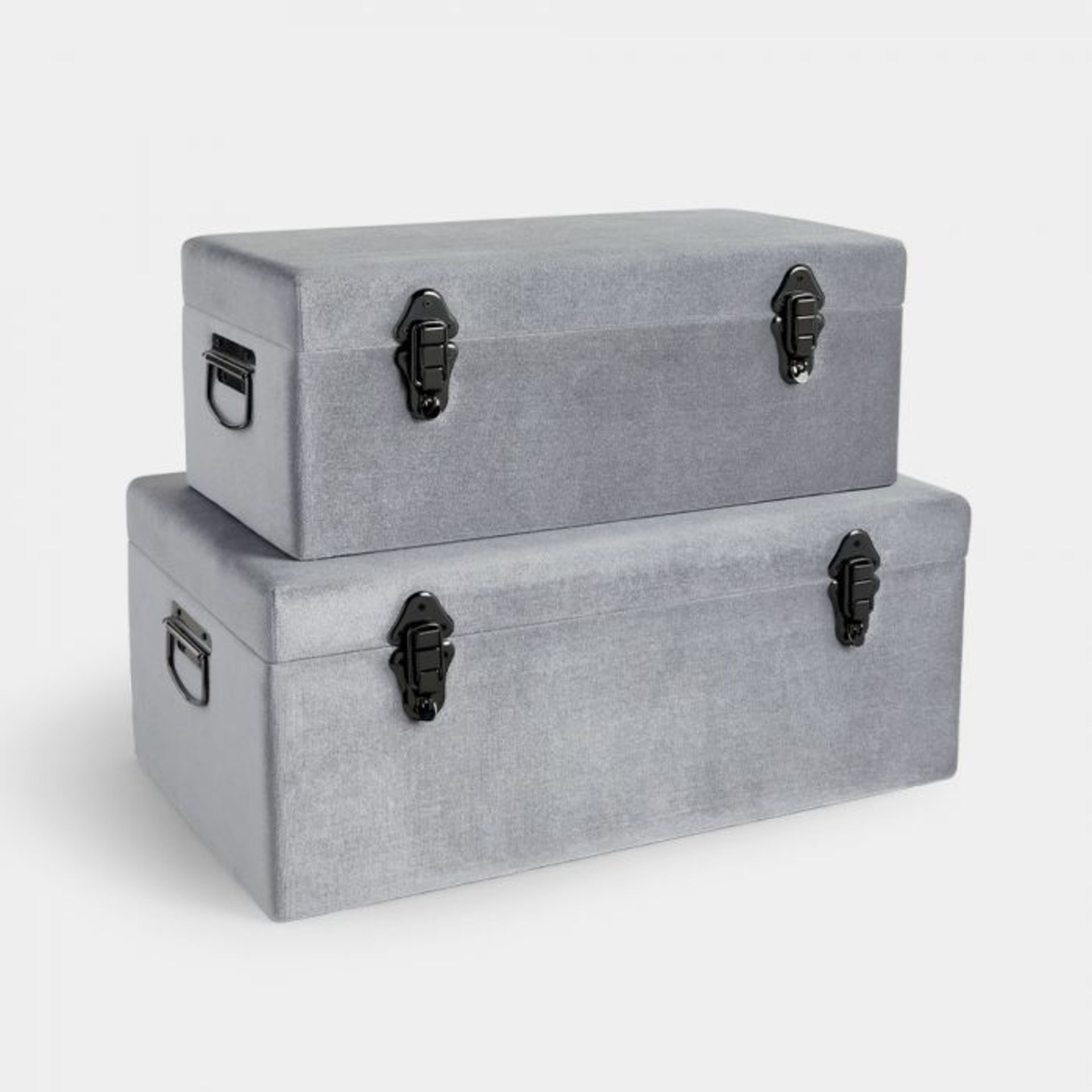 (S63) Set of 2 Velvet Silver Storage Trunks Invite the high-end hotel vibe into your home with... - Image 2 of 3