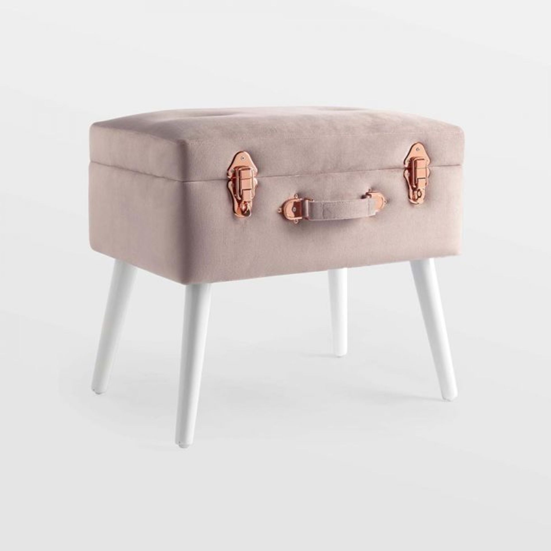 (V45) Pearl Velvet Storage Stool This plush velvet pink and rose gold stool with white MDF leg... - Image 2 of 3