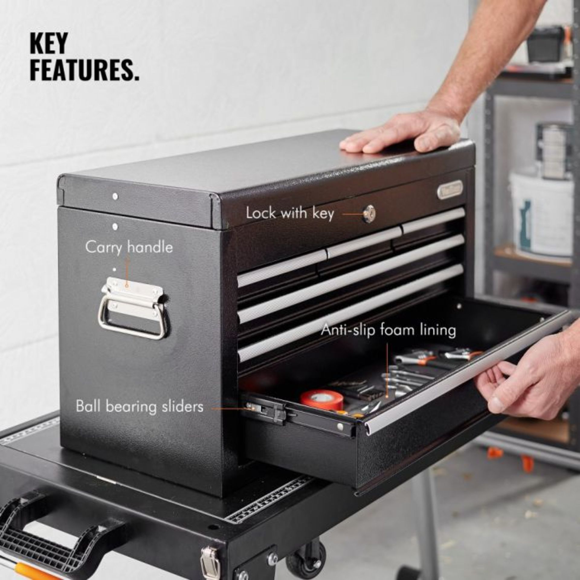 (S349) Topchest Tool Box All-metal topchest offers a secure solution to your workshop tool and... - Image 3 of 4