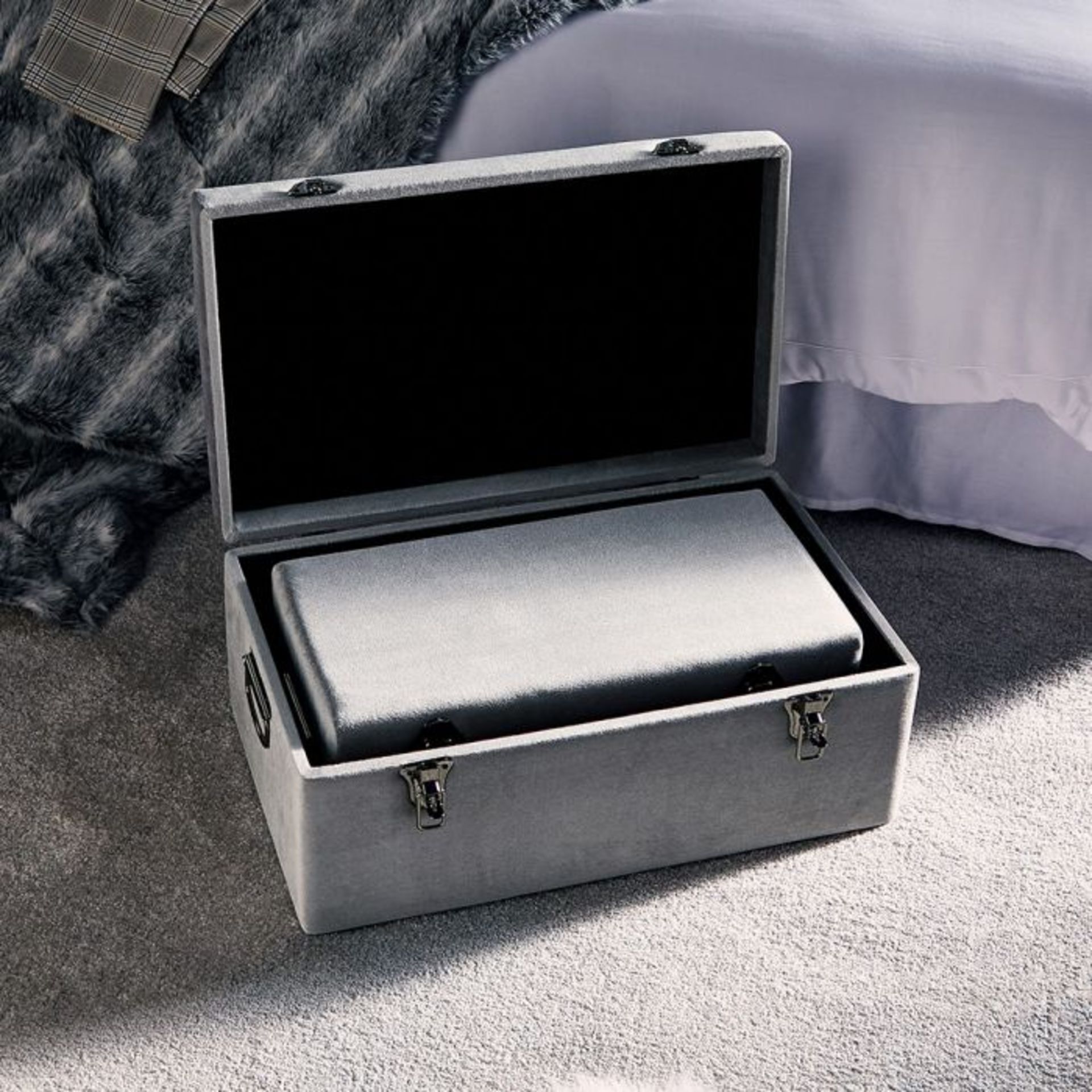 (S63) Set of 2 Velvet Silver Storage Trunks Invite the high-end hotel vibe into your home with... - Image 3 of 3