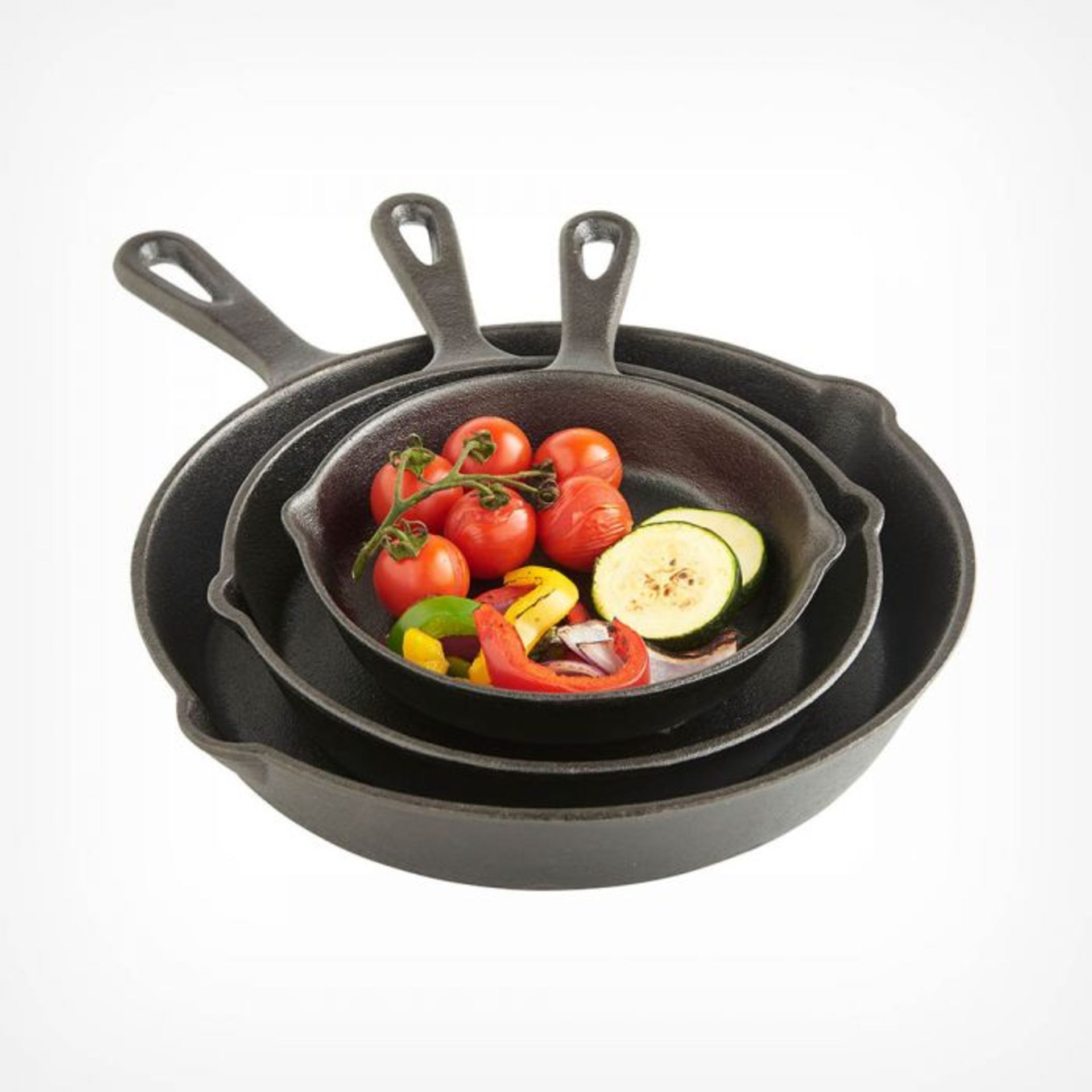 (S351) 3pc Cast Iron Skillet Set Traditional cast iron construction, Pre-seasoned with natural... - Image 2 of 3