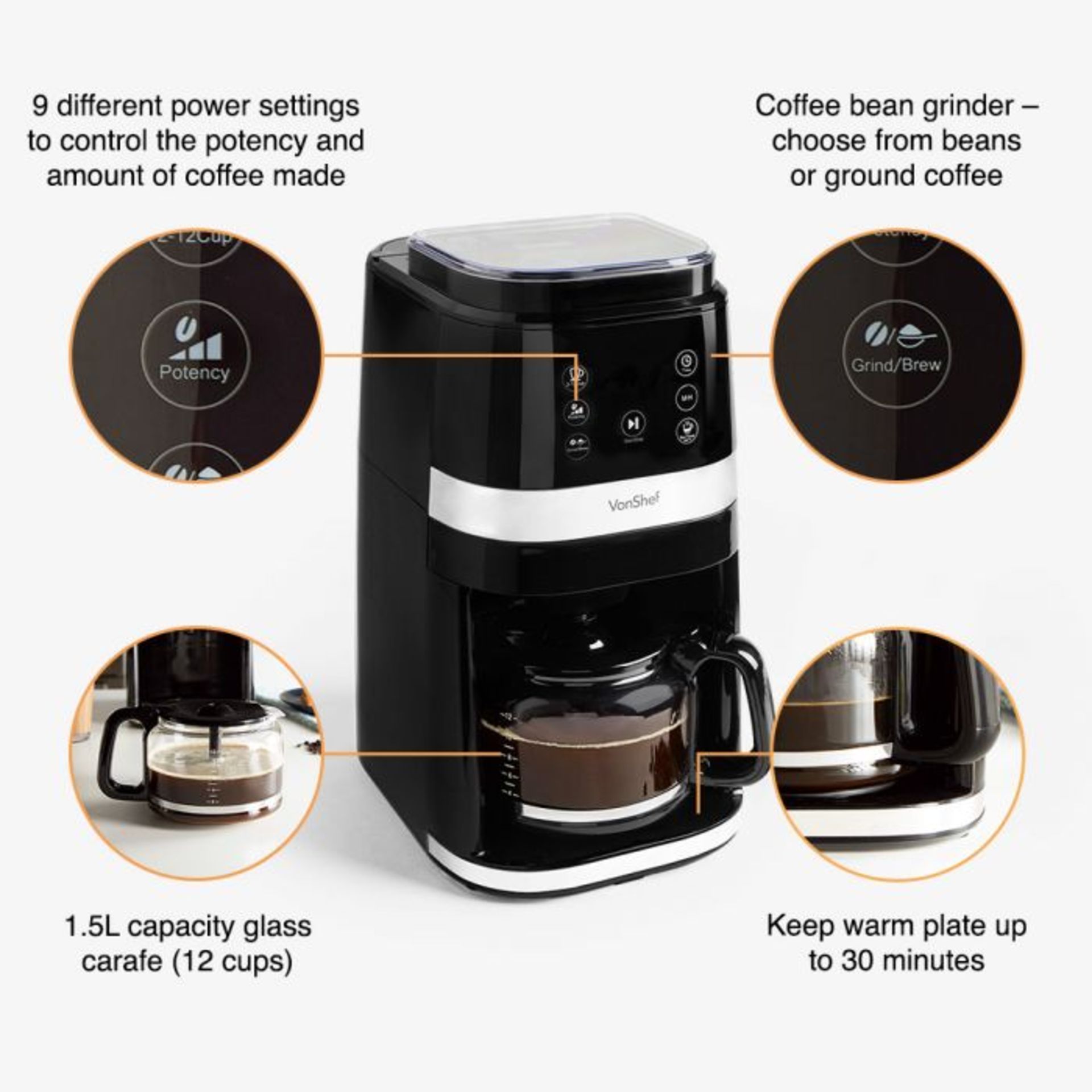 (S412) 1.5L Bean to Cup Coffee Machine Use with either ground coffee or coffee beans and choos... - Image 4 of 4