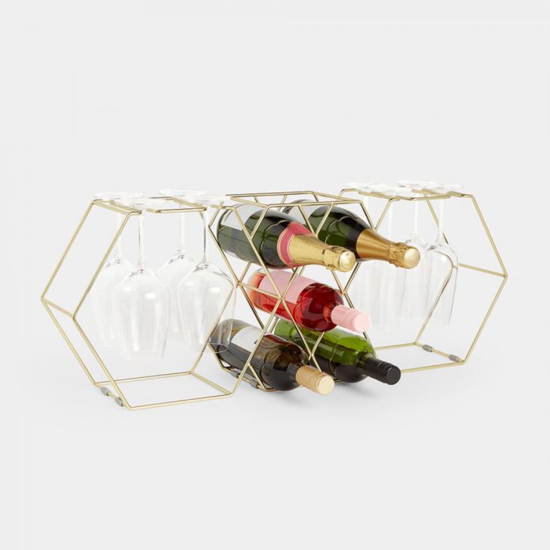 (S60) Wine Bottle Rack & Glass Holder Store up to 5 bottles and 8 wine glasses Made from stai... - Image 2 of 3