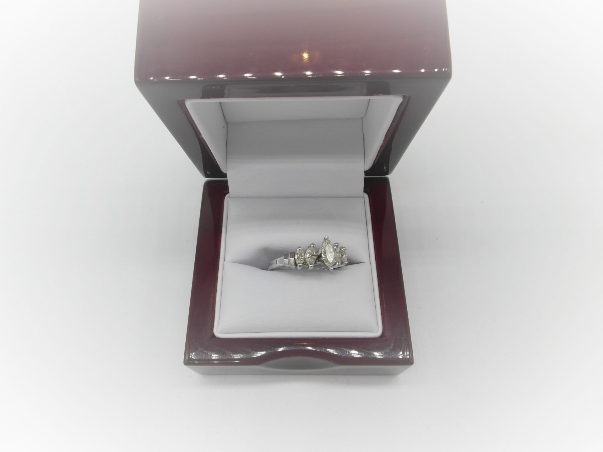 5 Stone 14Ct White Gold Marquise Diamond Ring - Image 2 of 5