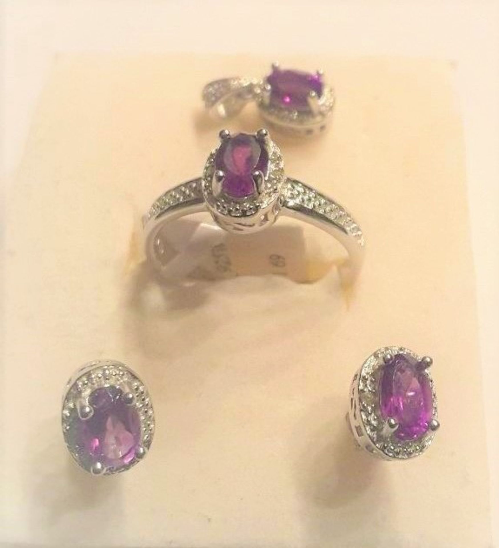 Silver Diamond & African Amethyst Jewellery Set - Image 4 of 4