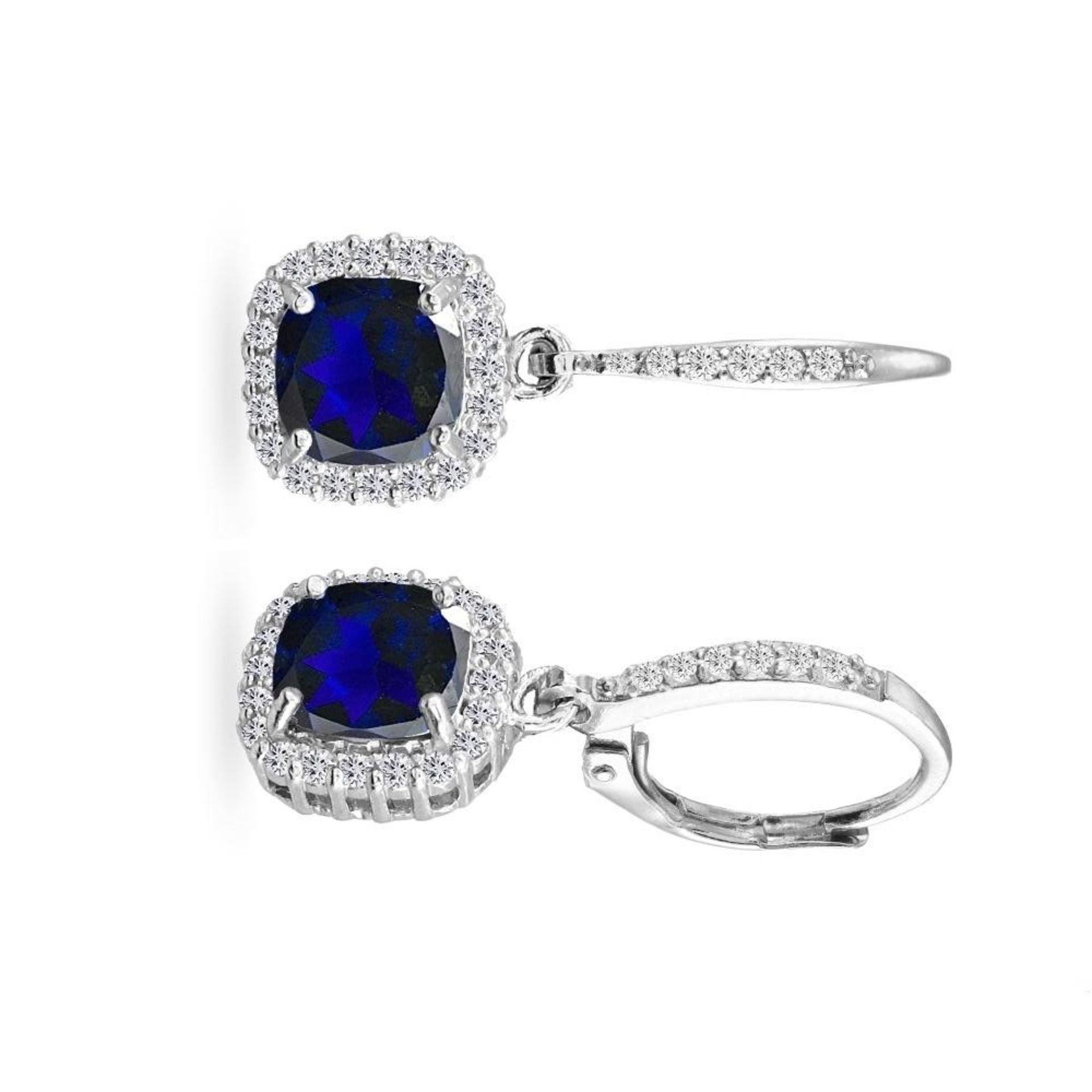 Silver Blue Sapphire Earrings - Image 2 of 3