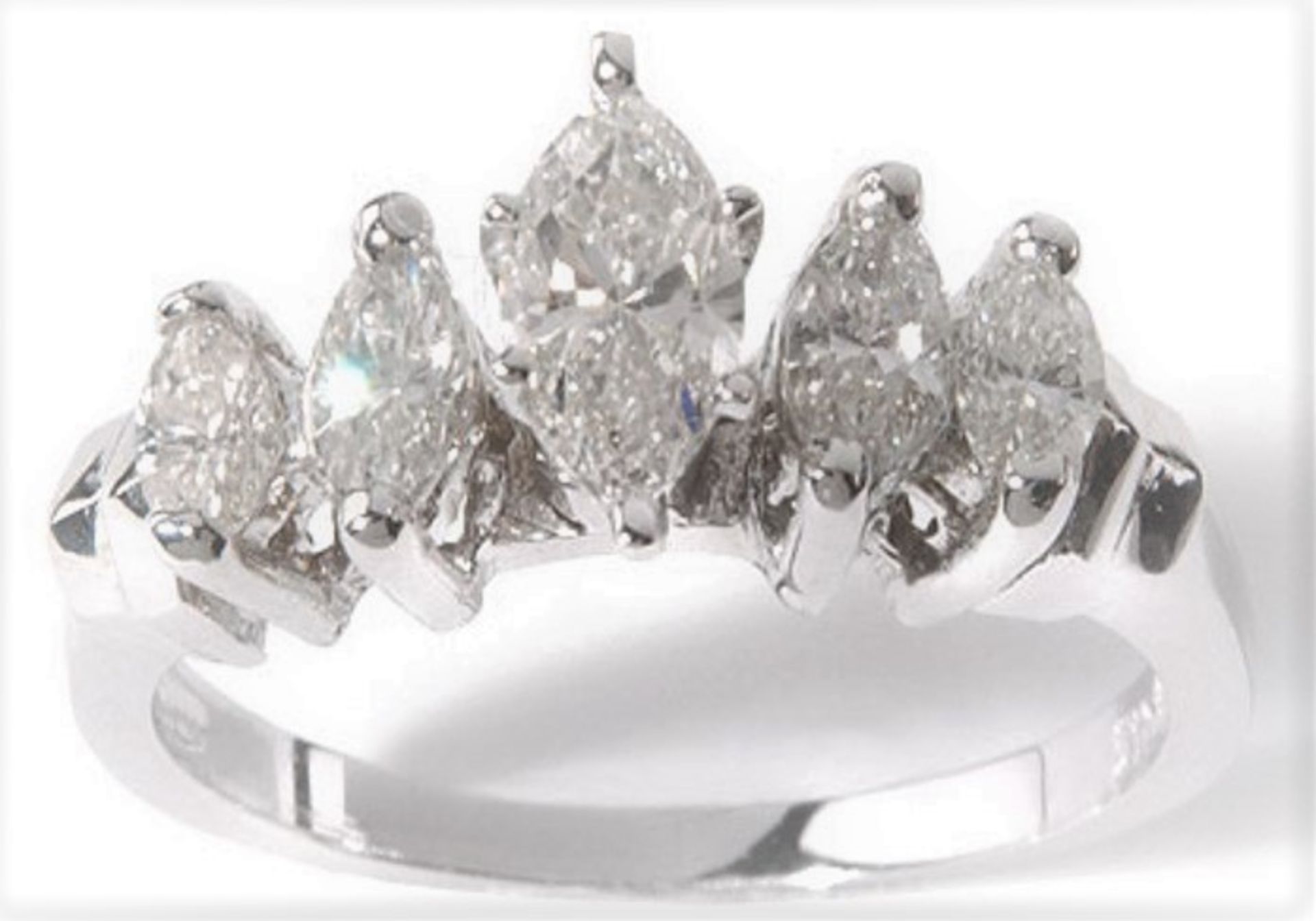 5 Stone 14Ct White Gold Marquise Diamond Ring