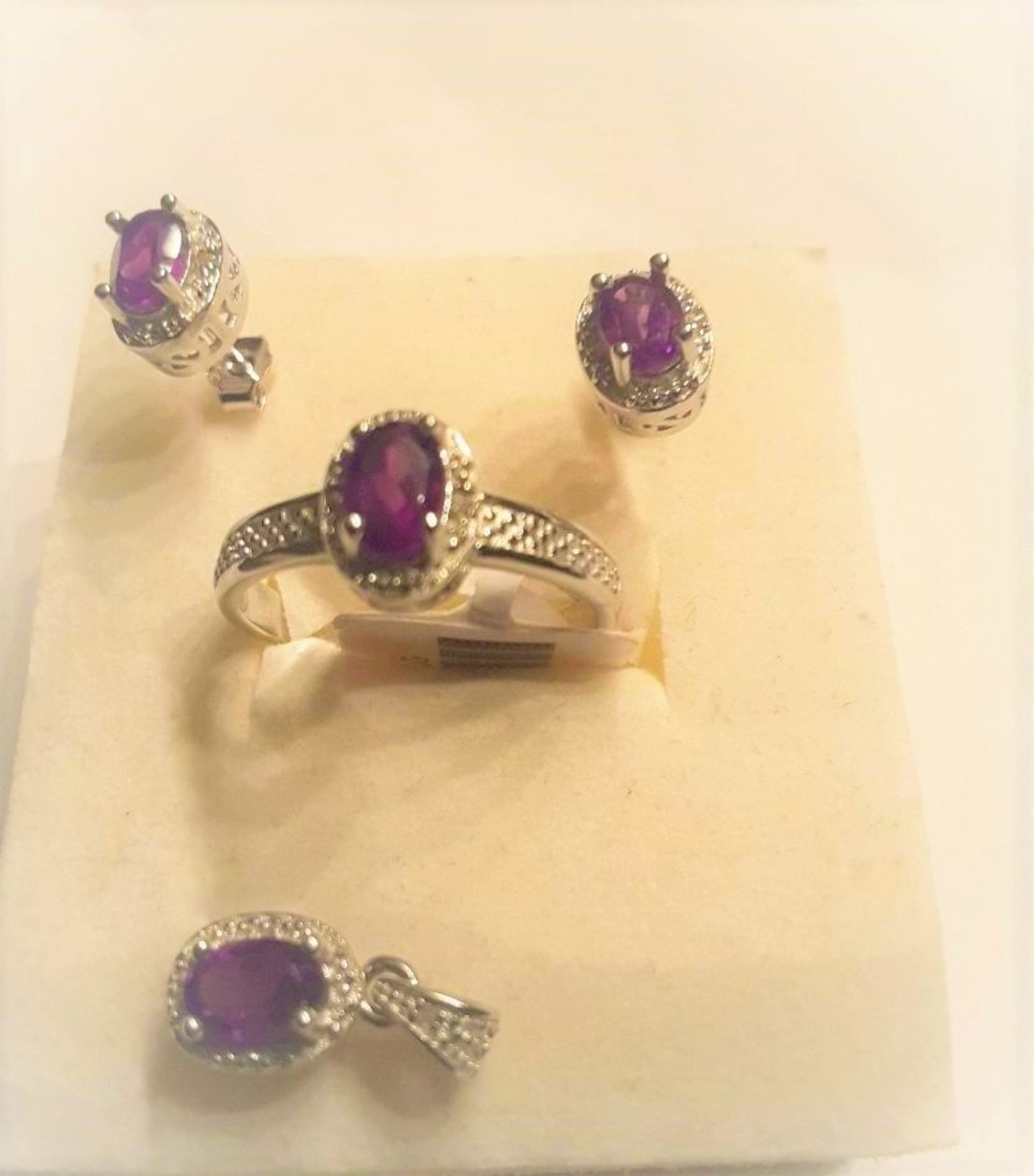 Silver Diamond & African Amethyst Jewellery Set - Image 3 of 4