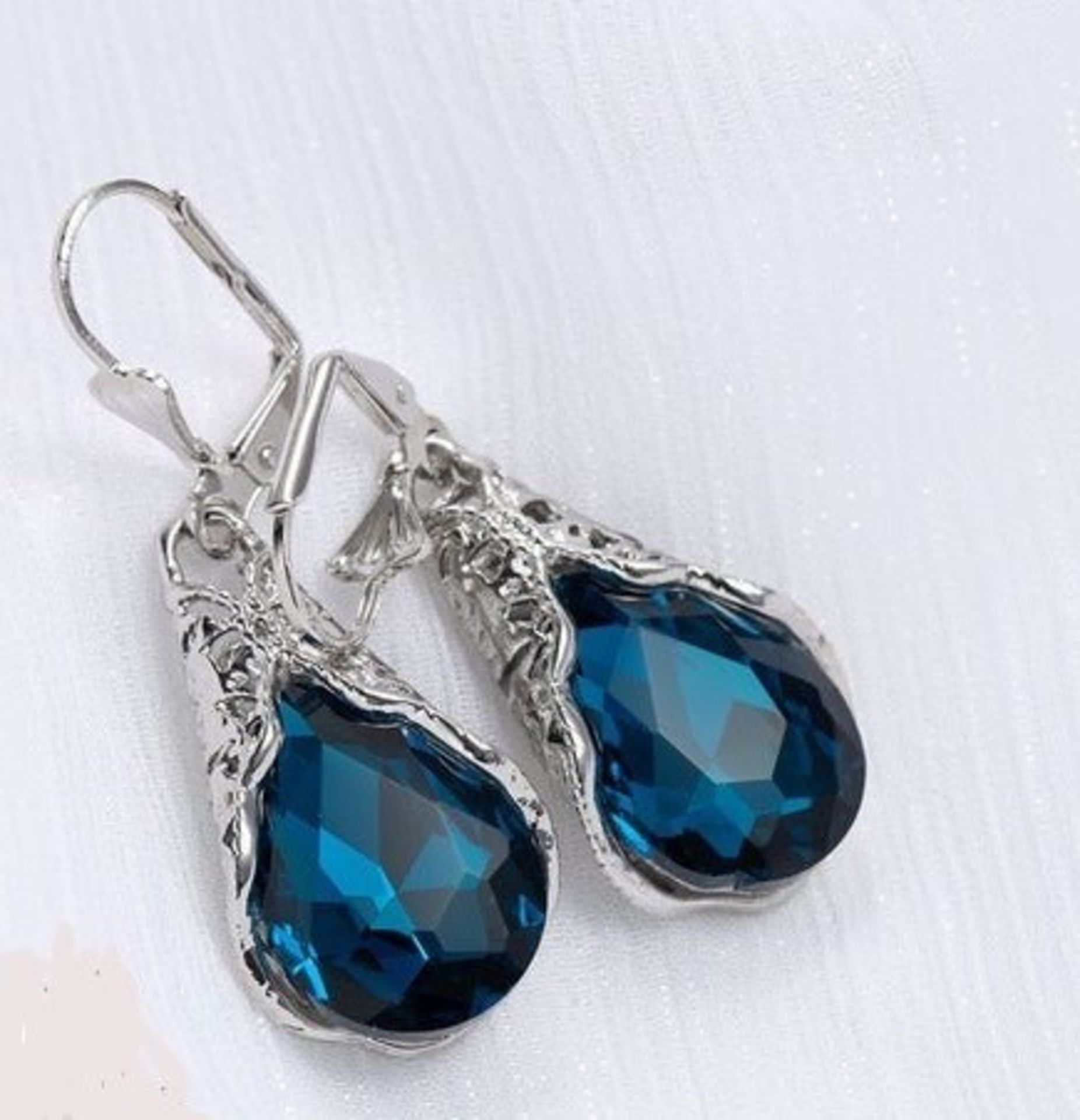 Silver Blue Sapphire Earrings - Image 2 of 3