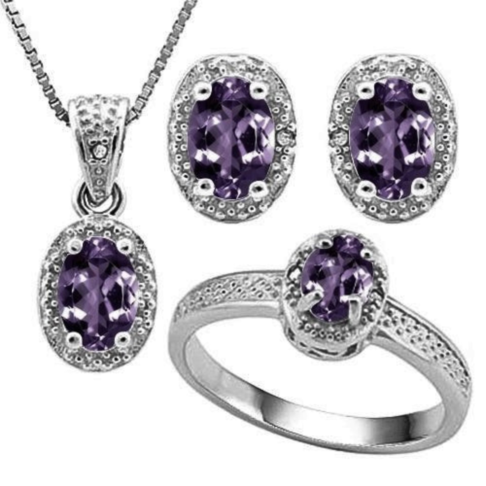 Silver Diamond & African Amethyst Jewellery Set