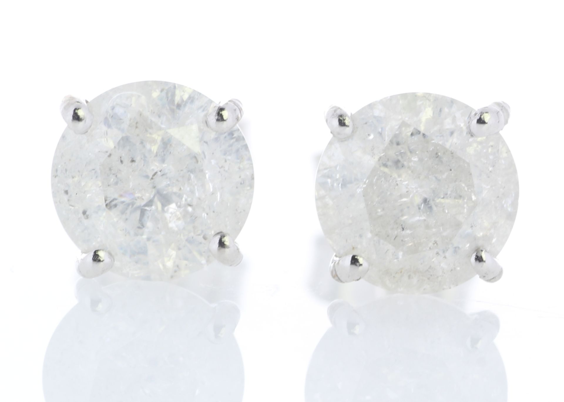 18k White Gold Single Stone Prong Set Diamond Earring 2.26 Carats