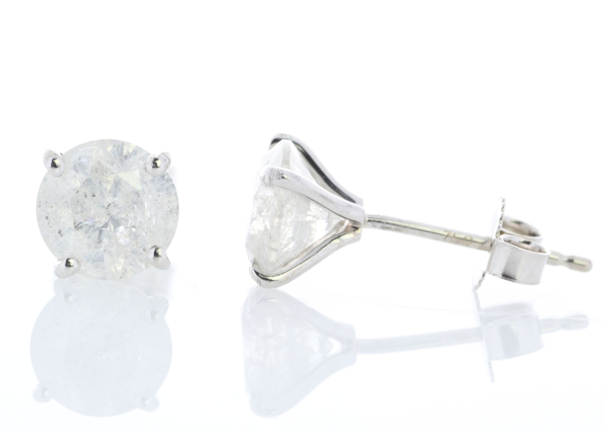 18k White Gold Single Stone Prong Set Diamond Earring 2.26 Carats - Image 2 of 3