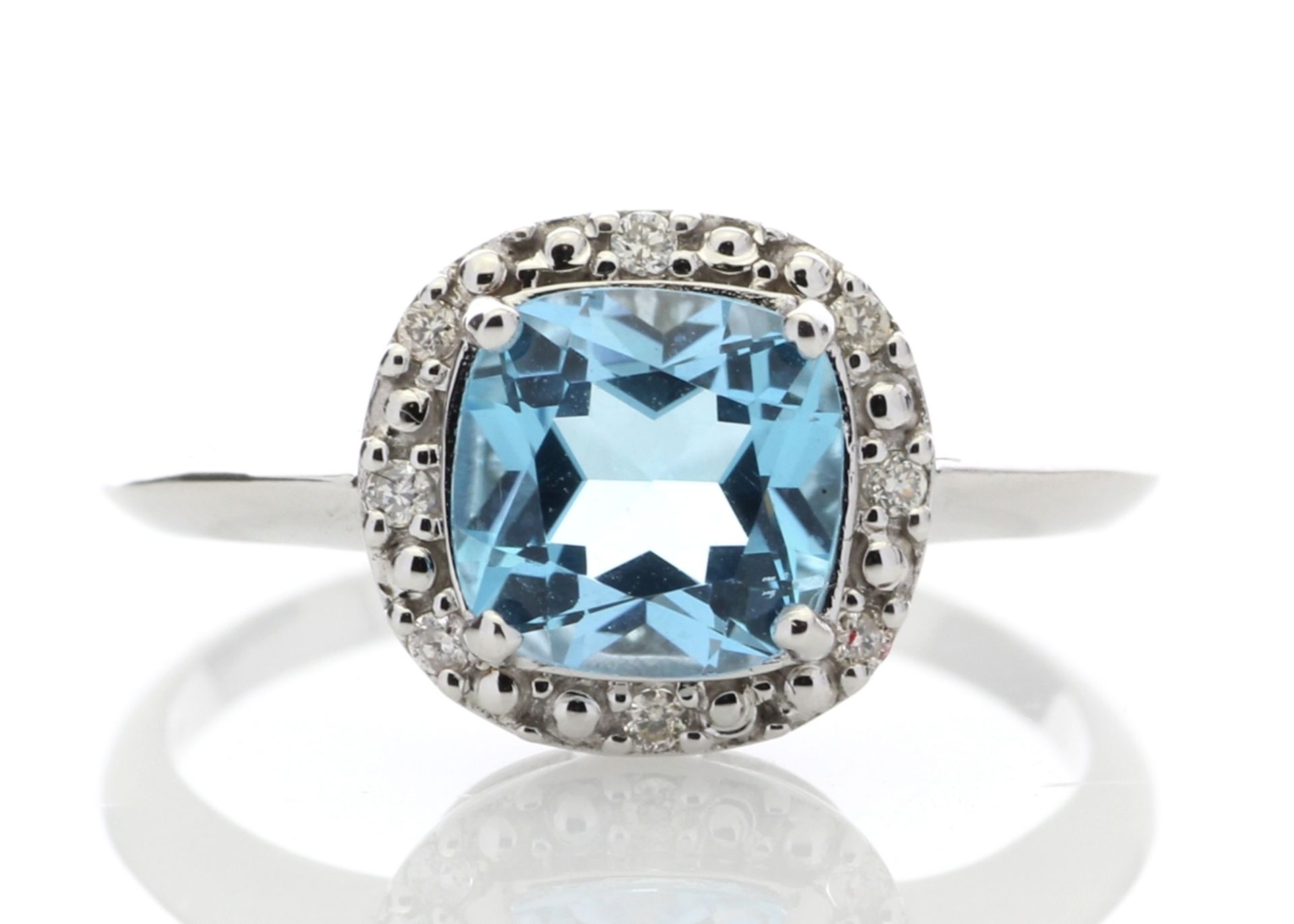 9k White Gold Blue Topaz Diamond Ring 0.07 Carats