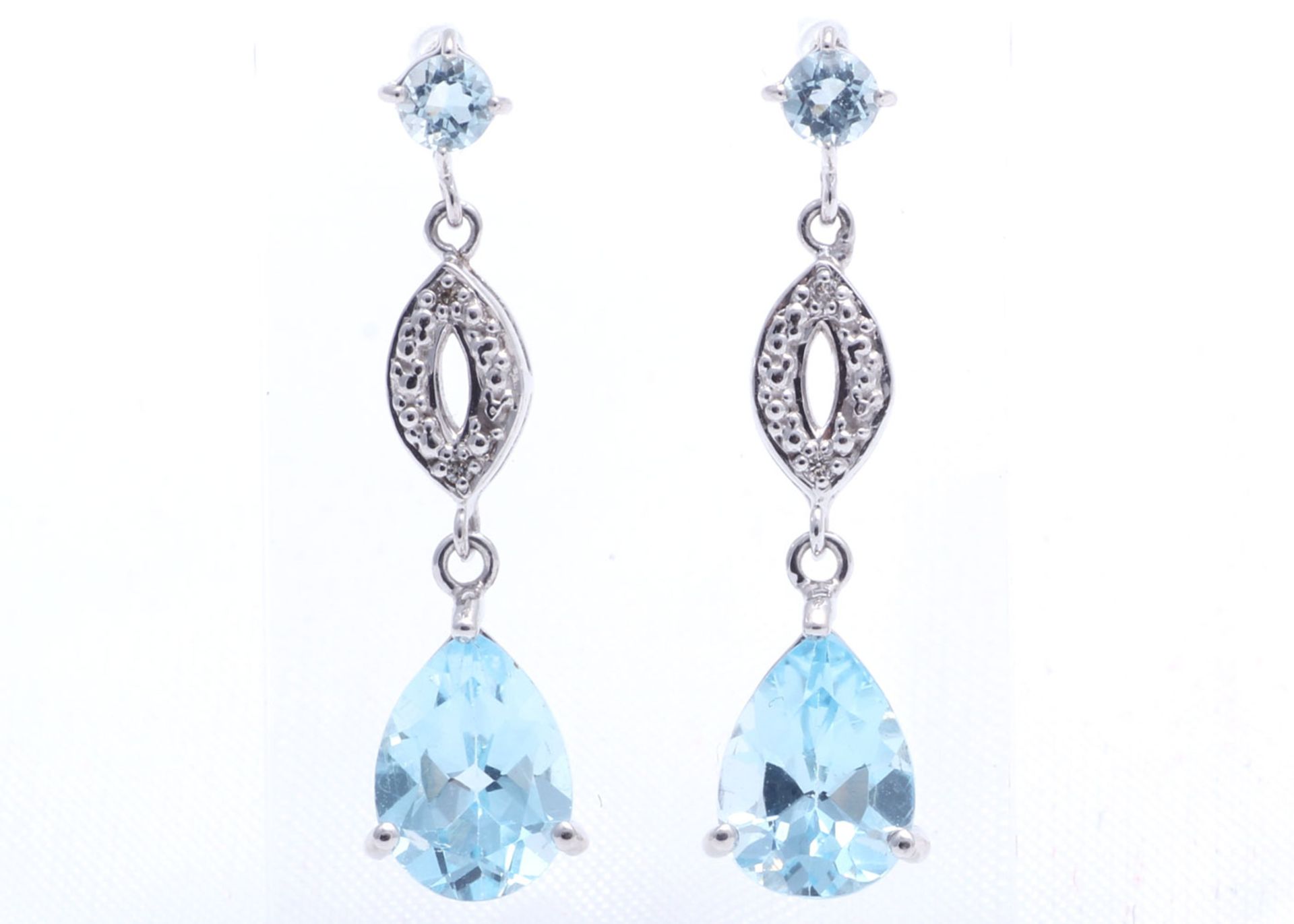 9k White Gold Diamond And Blue Topaz Earring 0.02 Carats