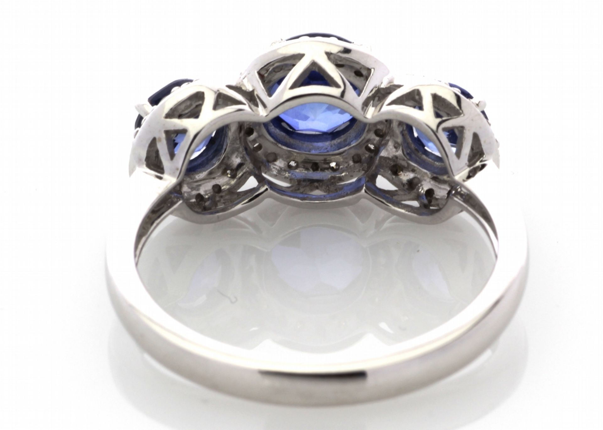 9k White Gold Created Ceylon Sapphire And Diamond Ring 0.10 Carats - Image 5 of 6