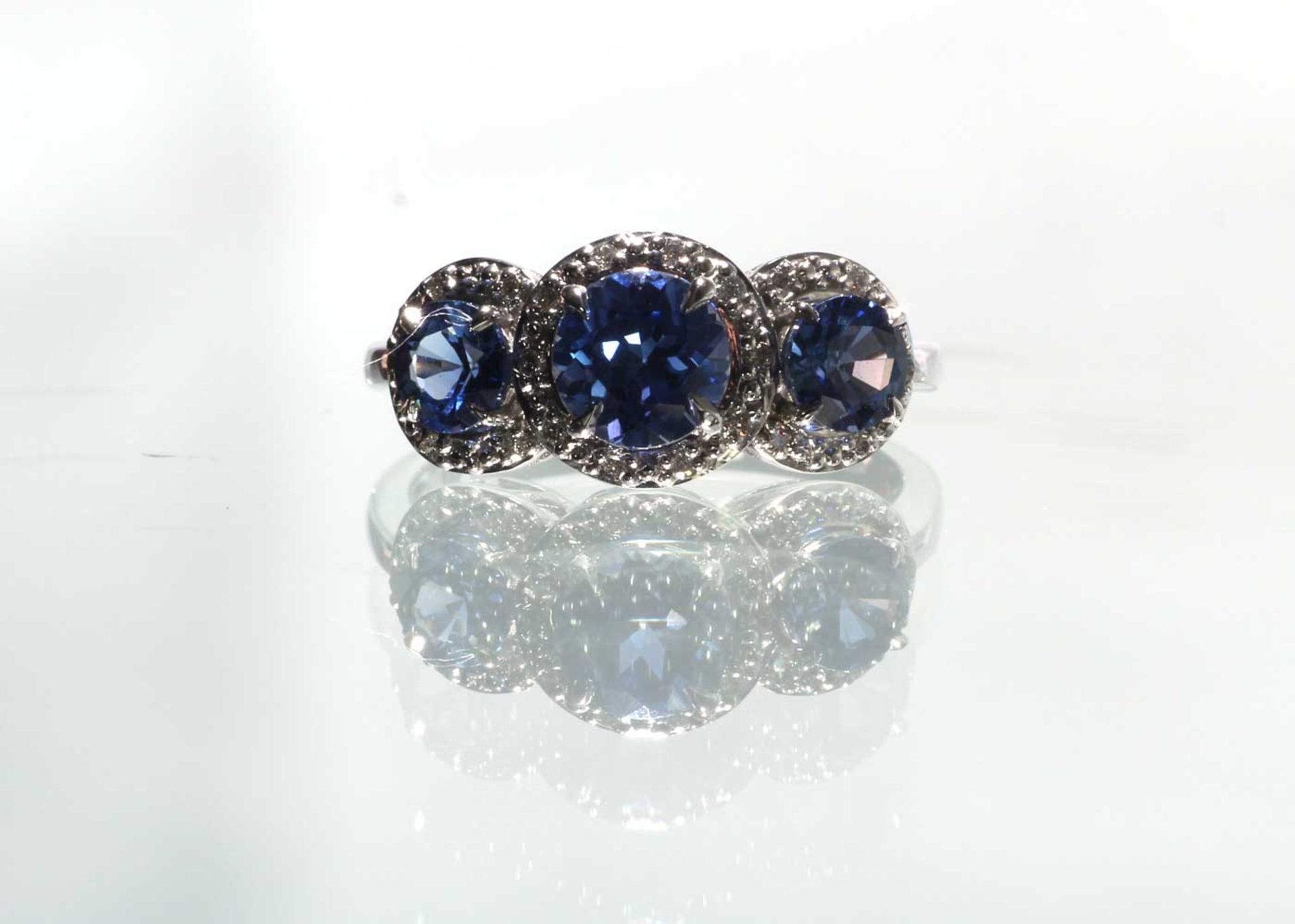 9k White Gold Created Ceylon Sapphire And Diamond Ring 0.10 Carats - Image 2 of 6