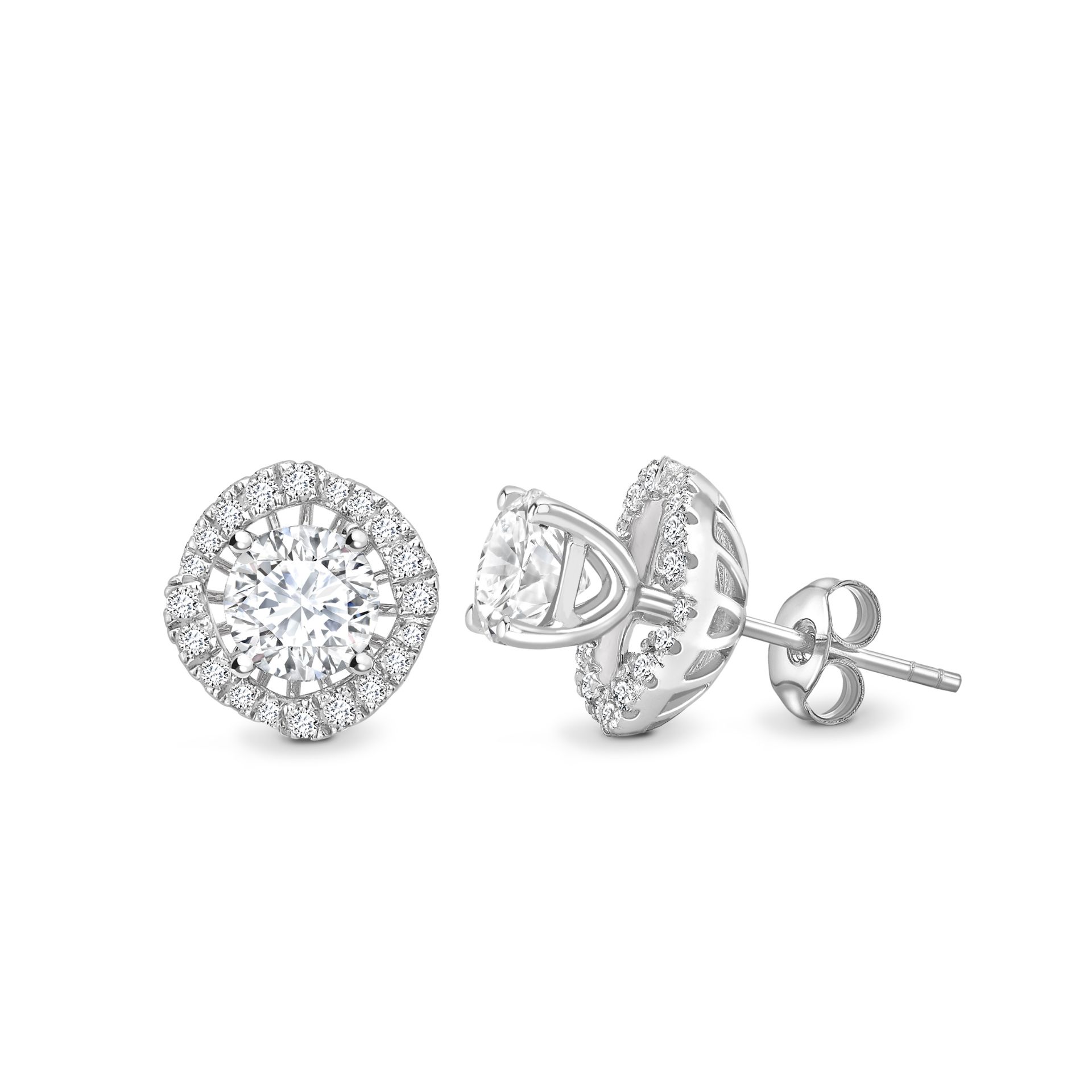 18k White Gold Single Stone With Halo Setting Earring 1.50 Carats