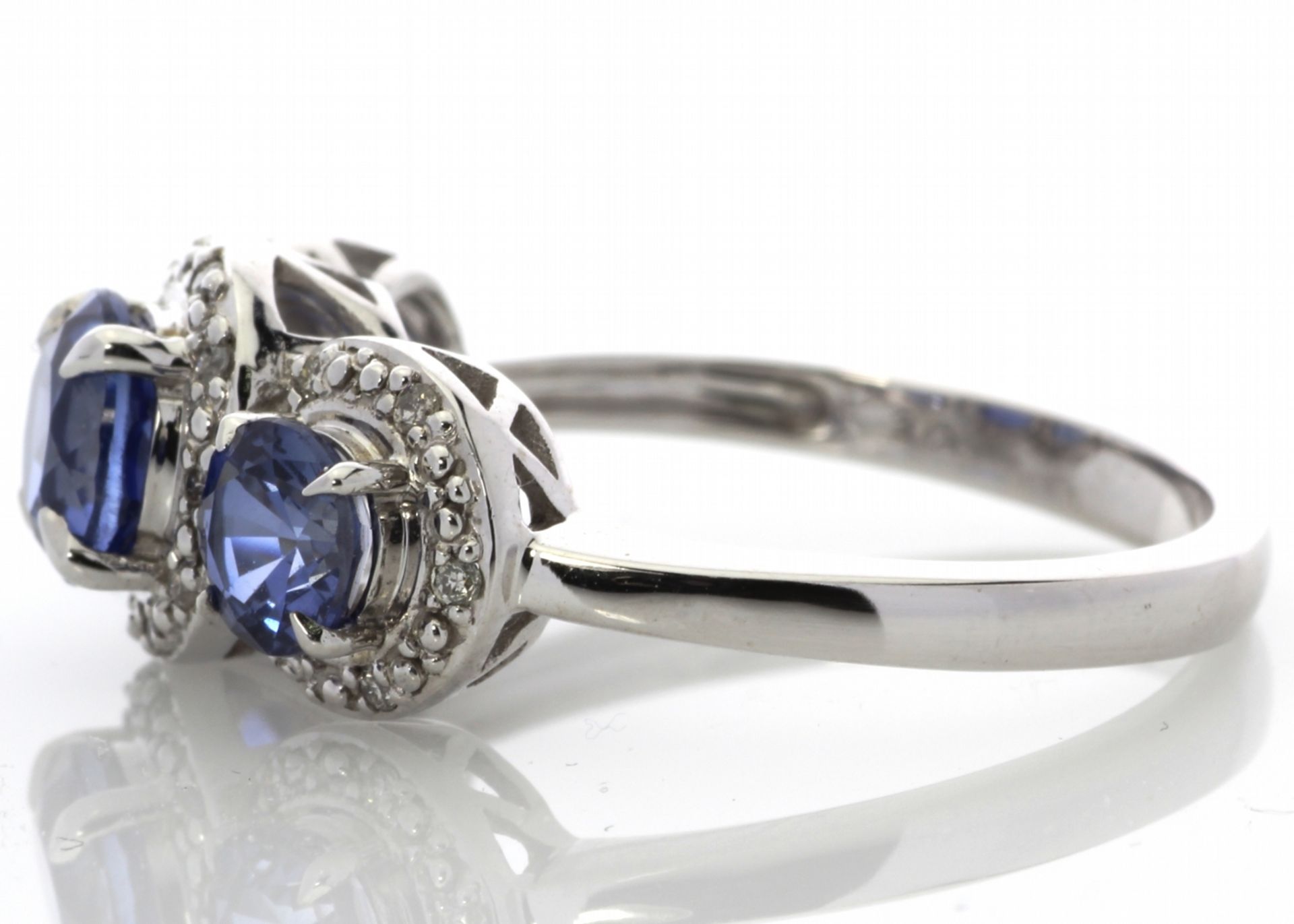 9k White Gold Created Ceylon Sapphire And Diamond Ring 0.10 Carats - Image 4 of 6