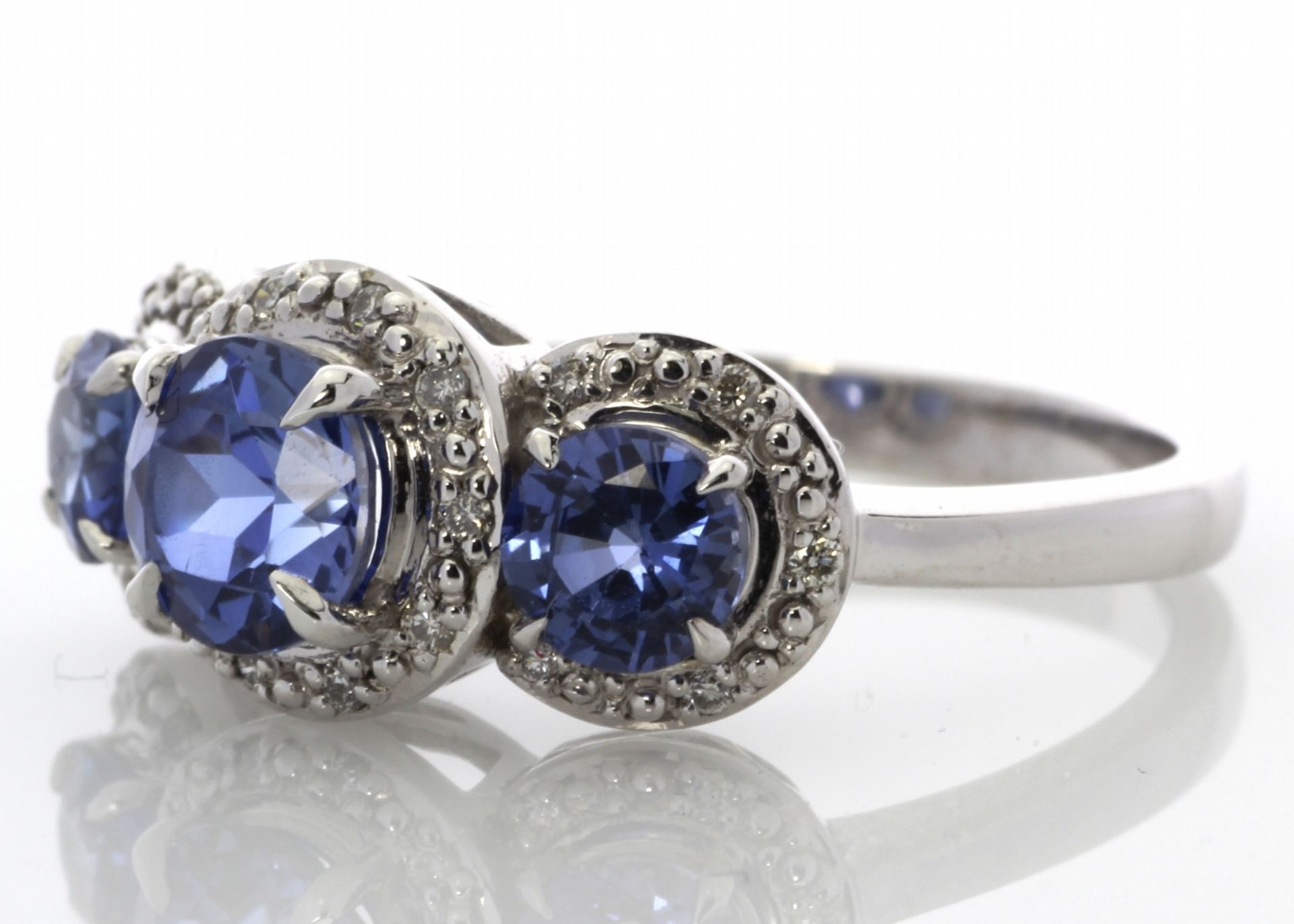 9k White Gold Created Ceylon Sapphire And Diamond Ring 0.10 Carats - Image 3 of 6
