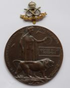 WW1 Bronze Death Plaque And Cap Badge