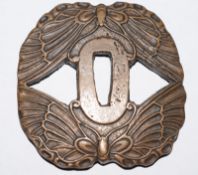 Interesting Japanese Tsuba Sword Guard With Butterfly Motif