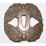 Interesting Japanese Tsuba Sword Guard With Butterfly Motif