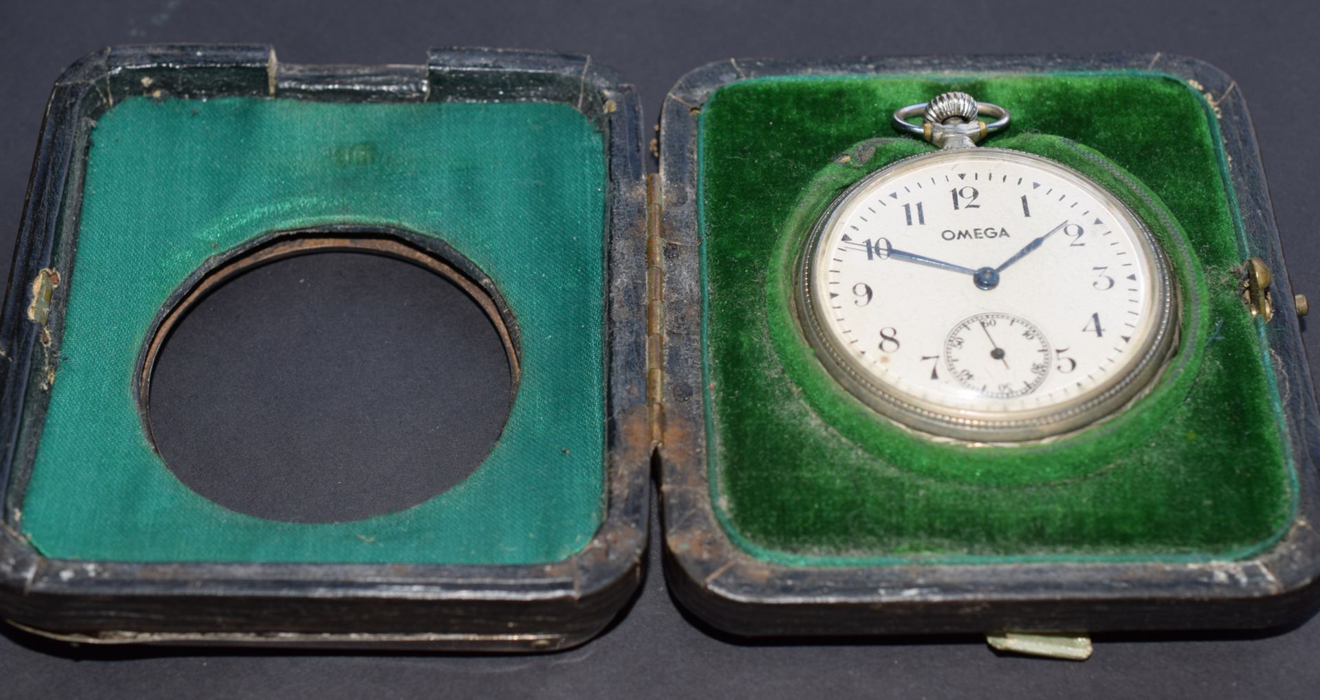 Silver Omega Pocket Watch And Travel Case
