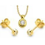 14K Yellow Gold - Diamond Earring and Pendant set