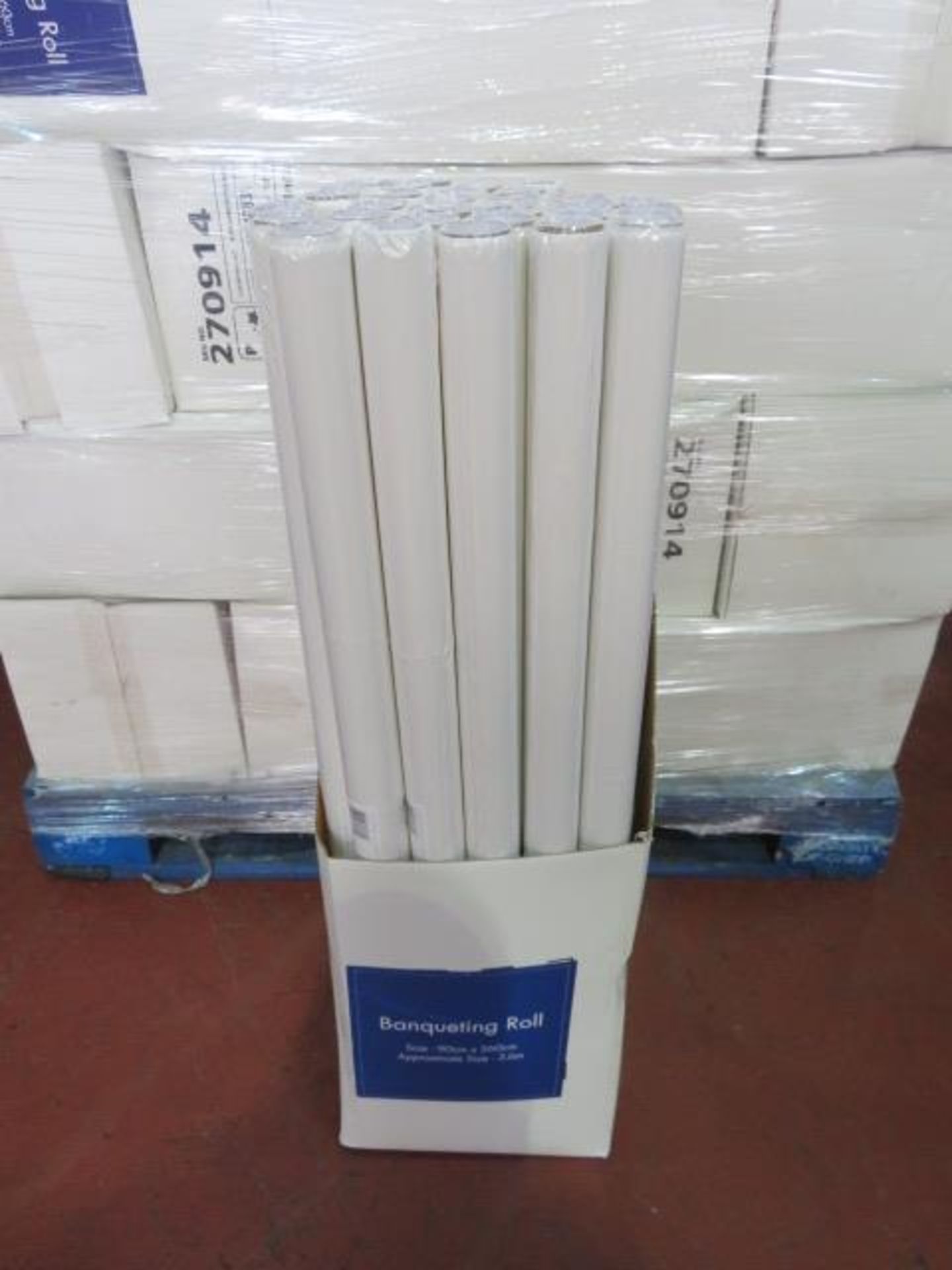 (20) PALLET TO CONTAIN 864 x BRAND NEW 3.6M BANQUETING ROLL. SIZE: 90 x 360CM. RRP £1.99 EACH.... - Bild 3 aus 3