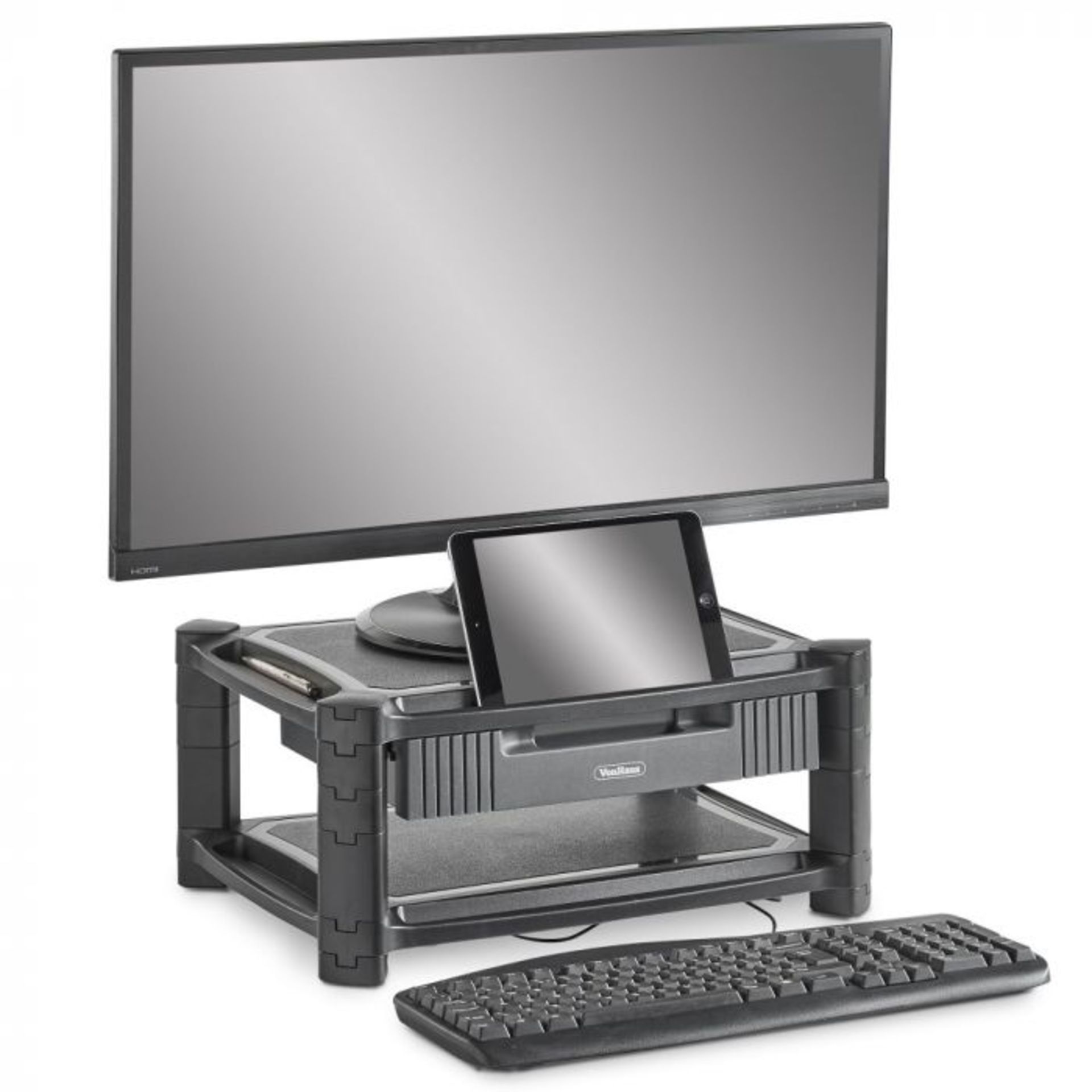 (S435) Monitor Stand with Drawer Adjustable height smart stand with two shelves and drawer for... - Image 3 of 4