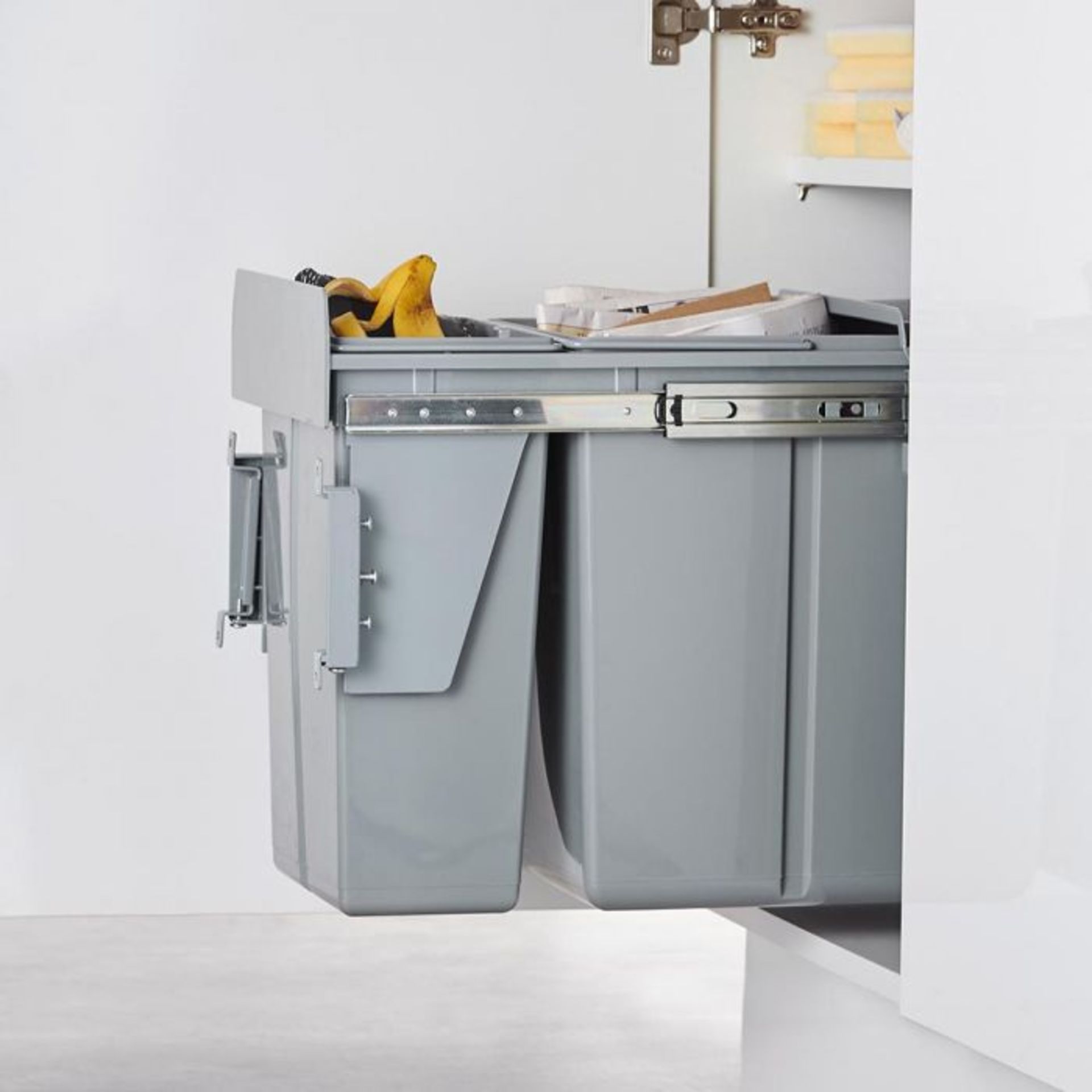 (NN25) 30L Pull-Out Cupboard Bin Save valuable floorspace in your kitchen and keep an unsightl...