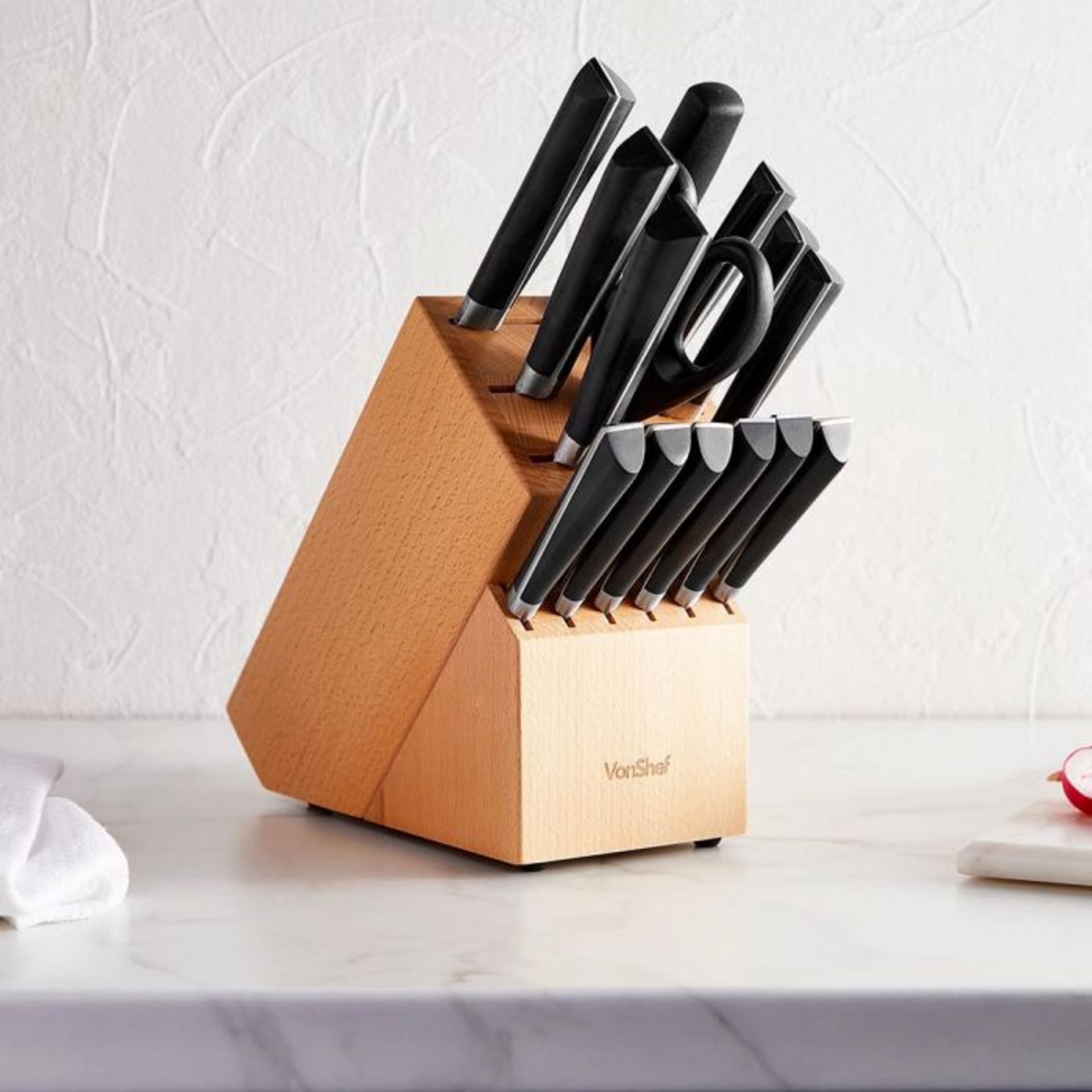 (NN10) 15pc Stainless Steel Knife Block Set Crafted from durable and corrosion-resistant polis...