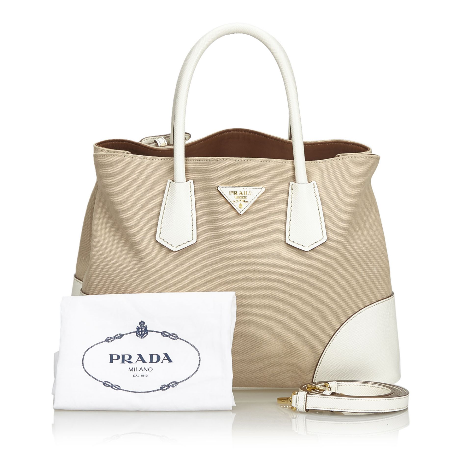 Prada Canvas Double Cuir Satchel Handbag - Image 5 of 10