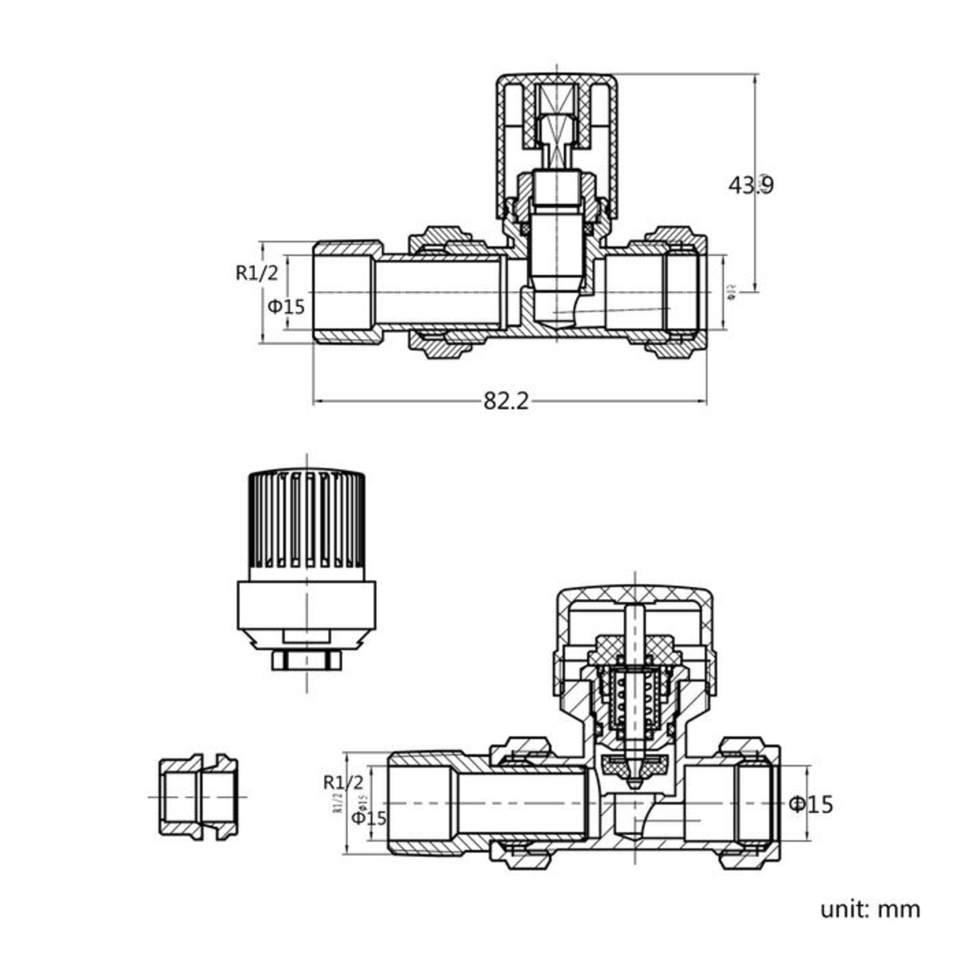 (EE1006) 15mm Standard Connection Thermostatic Straight Chrome Radiator Valves Chrome Plated S...