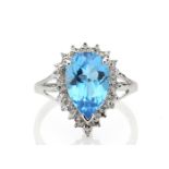 9ct White Gold Diamond And Blue Topaz Ring 0.01 Carats