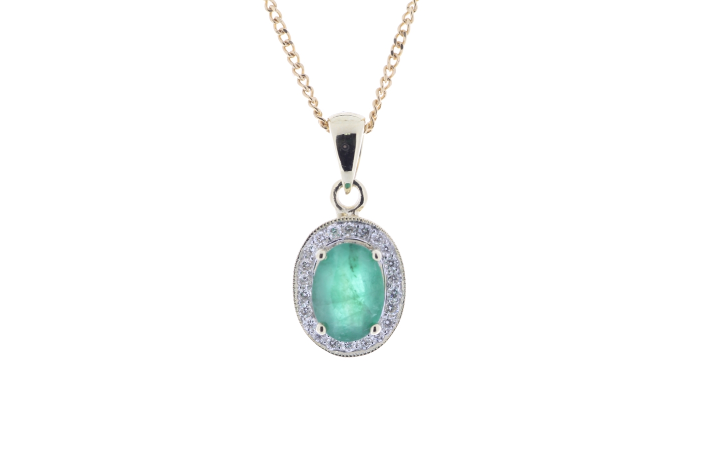 9ct Yellow Gold Diamond And Emerald Pendant 0.11 Carats