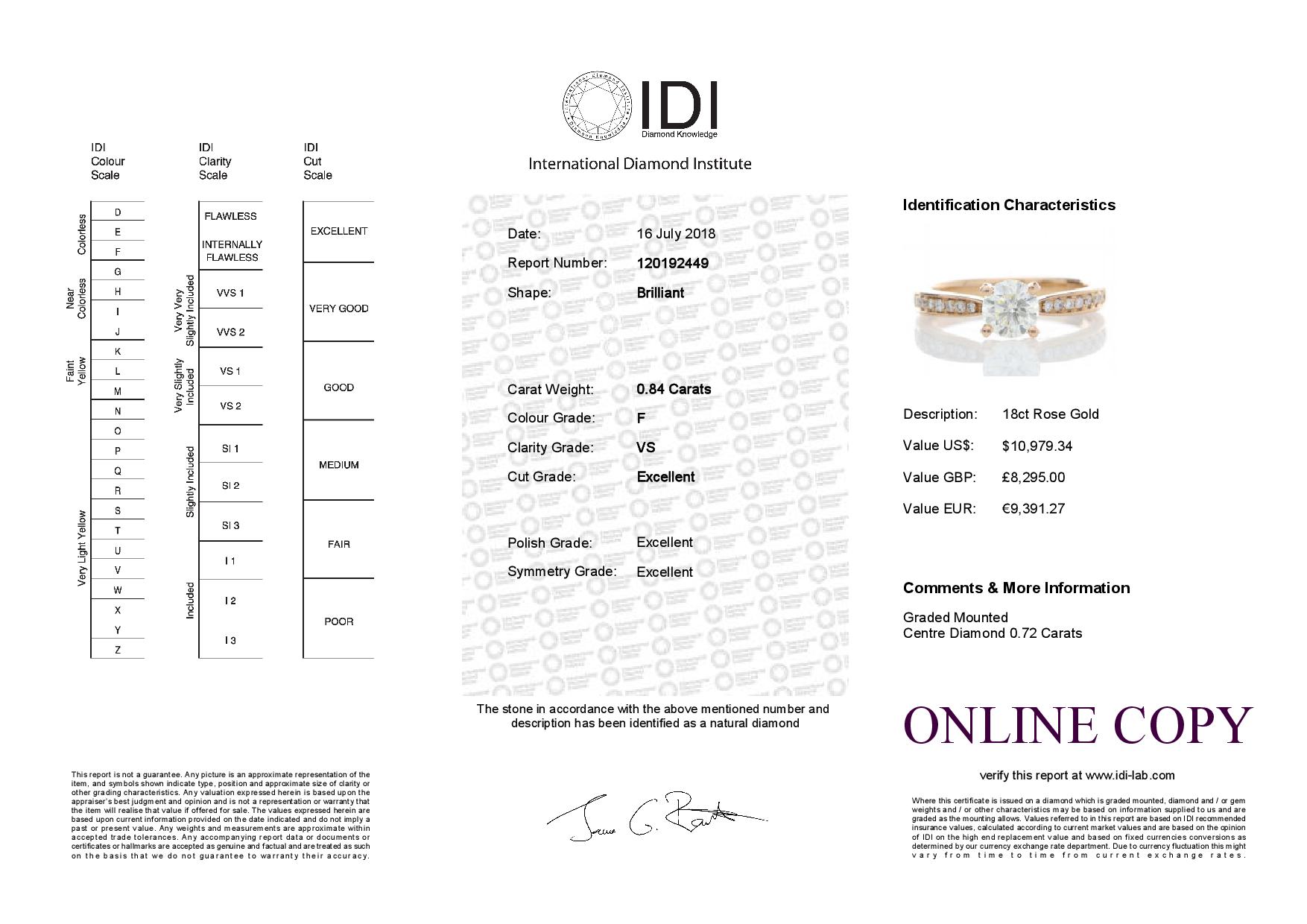 18ct Rose Gold Single Stone With Stone Set Shoulders Diamond Ring (0.72) 0.84 Carats - Image 5 of 5