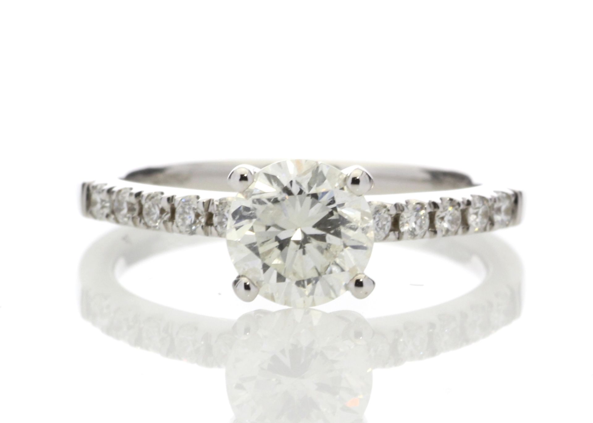 18ct White Gold Single Stone Diamond Ring With Stone Set Shoulders (1.07) 1.25 Carats