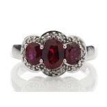 9ct White Gold Created Ruby Diamond Cluster Ring 0.08 Carats