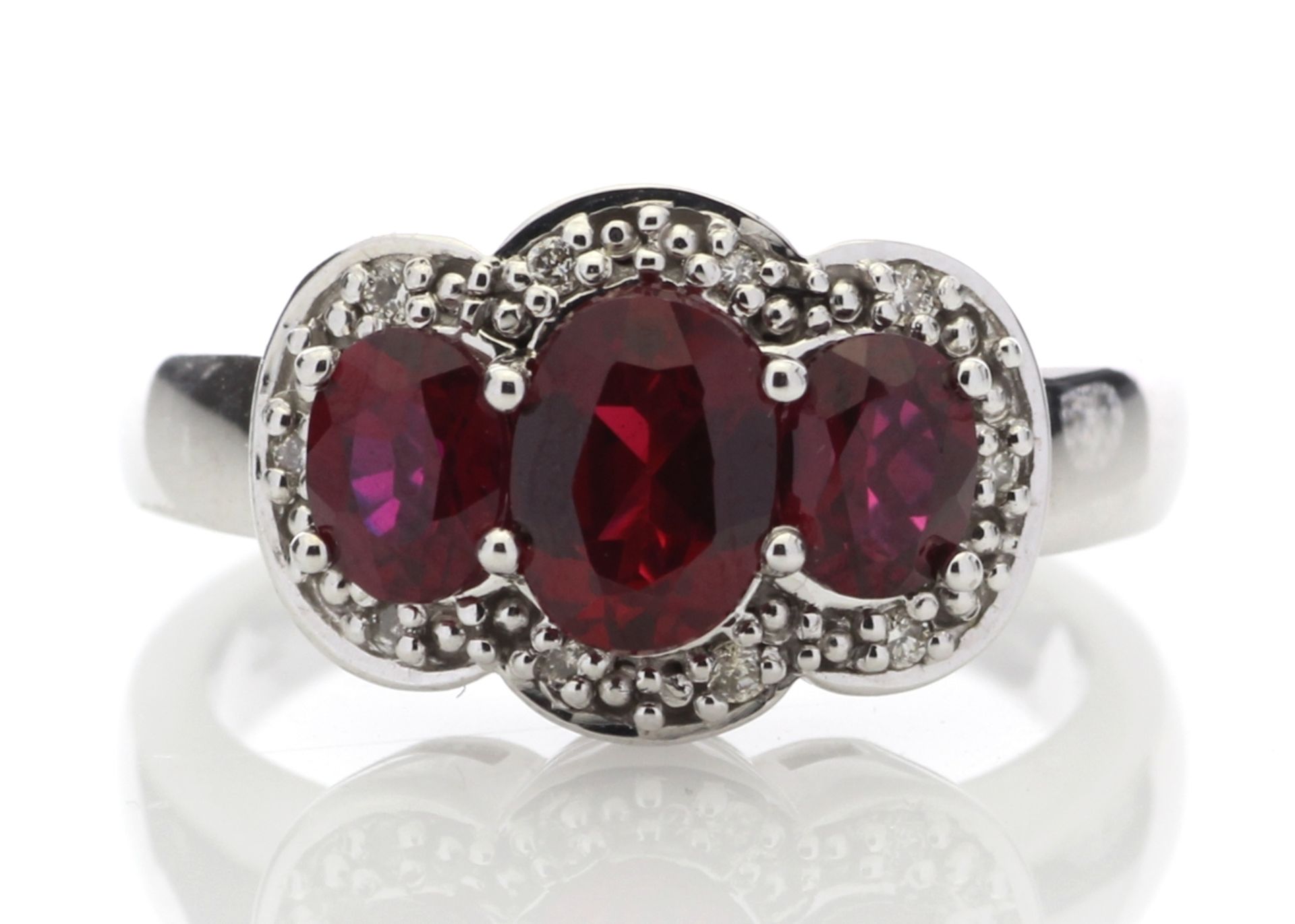 9ct White Gold Created Ruby Diamond Cluster Ring 0.08 Carats