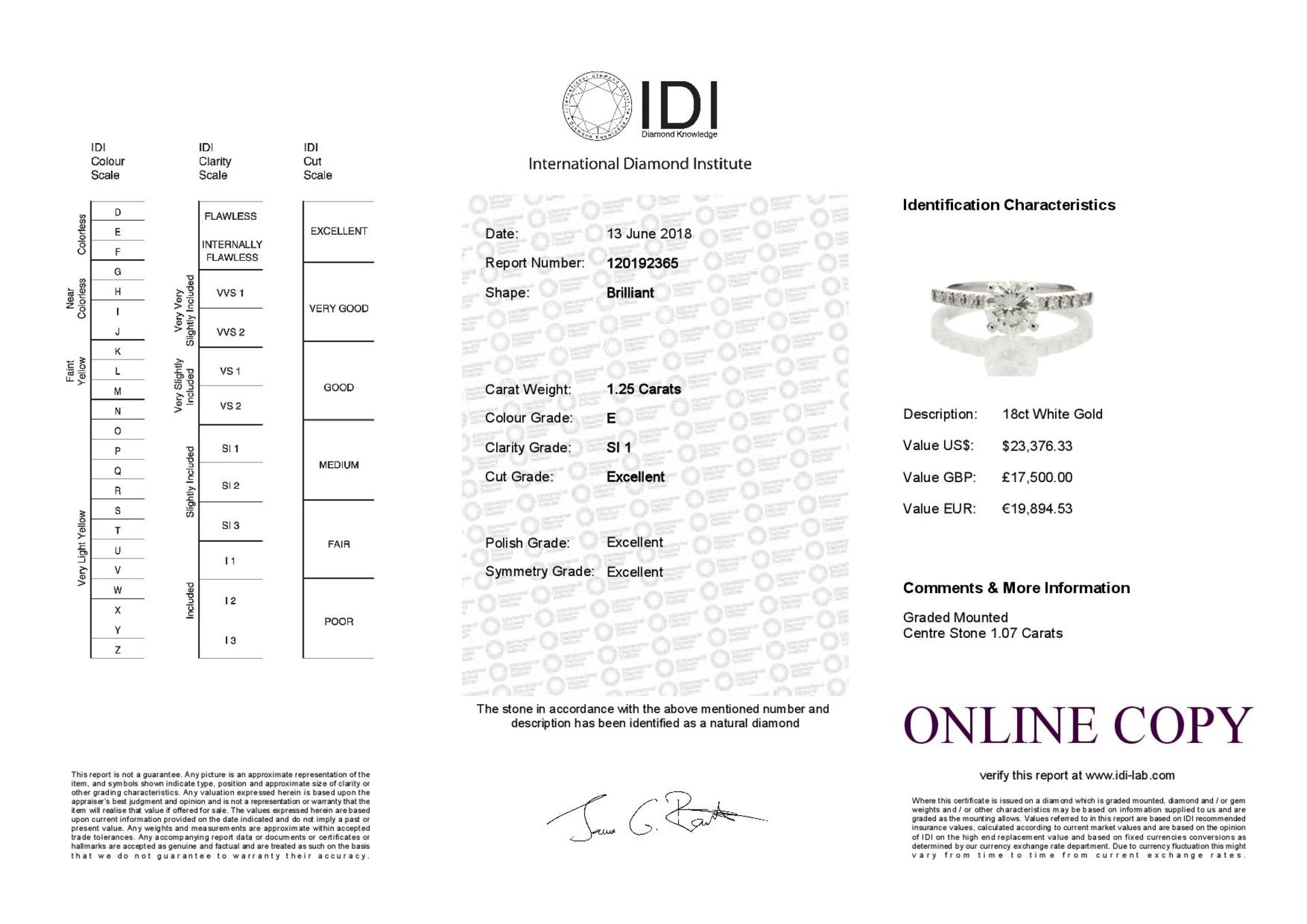 18ct White Gold Single Stone Diamond Ring With Stone Set Shoulders (1.07) 1.25 Carats - Image 5 of 5