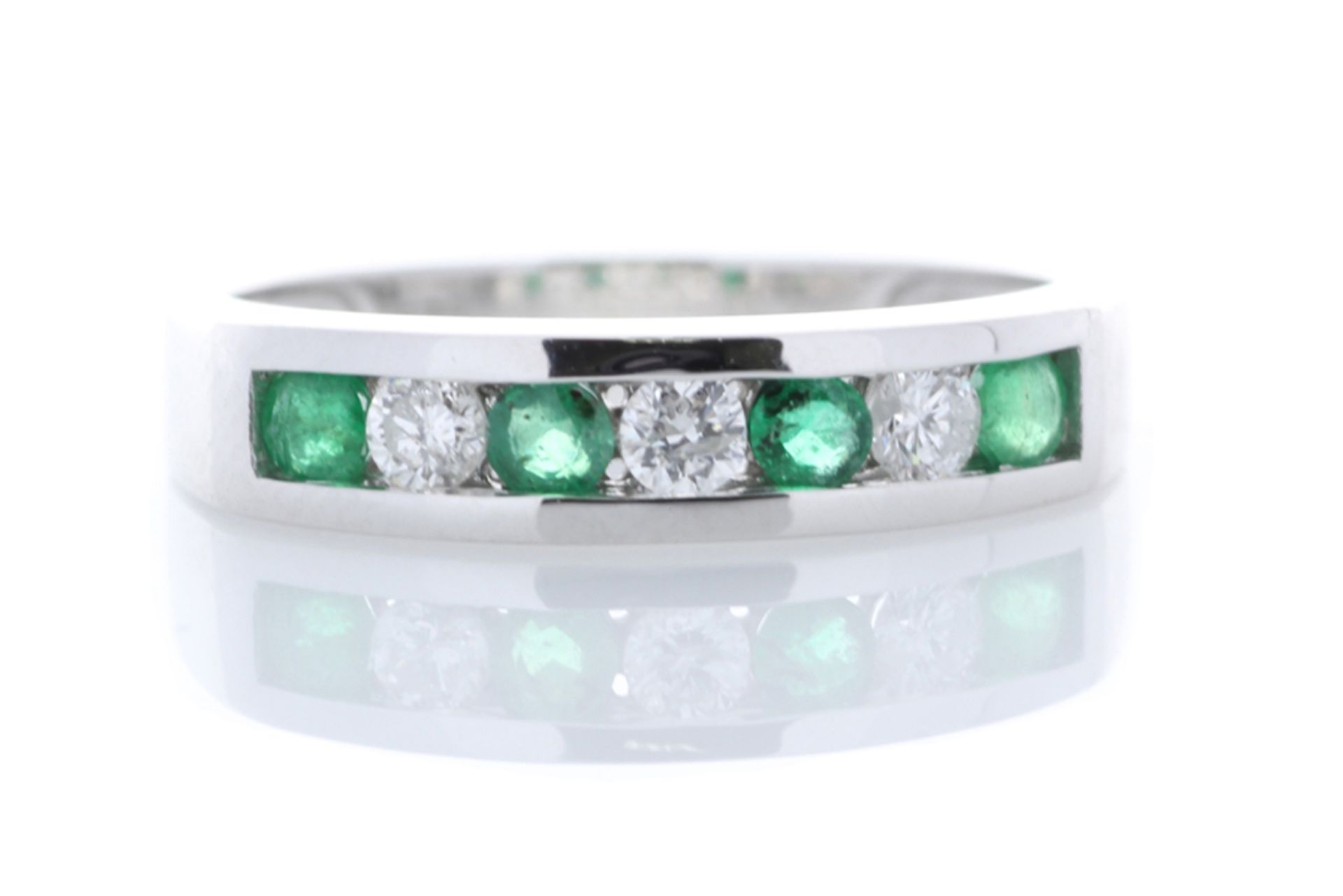 9ct White Gold Channel Set Semi Eternity Diamond And Emerald Ring 0.25 Carats