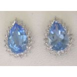 9ct White Gold Diamond And Blue Topaz Earring 0.03 Carats