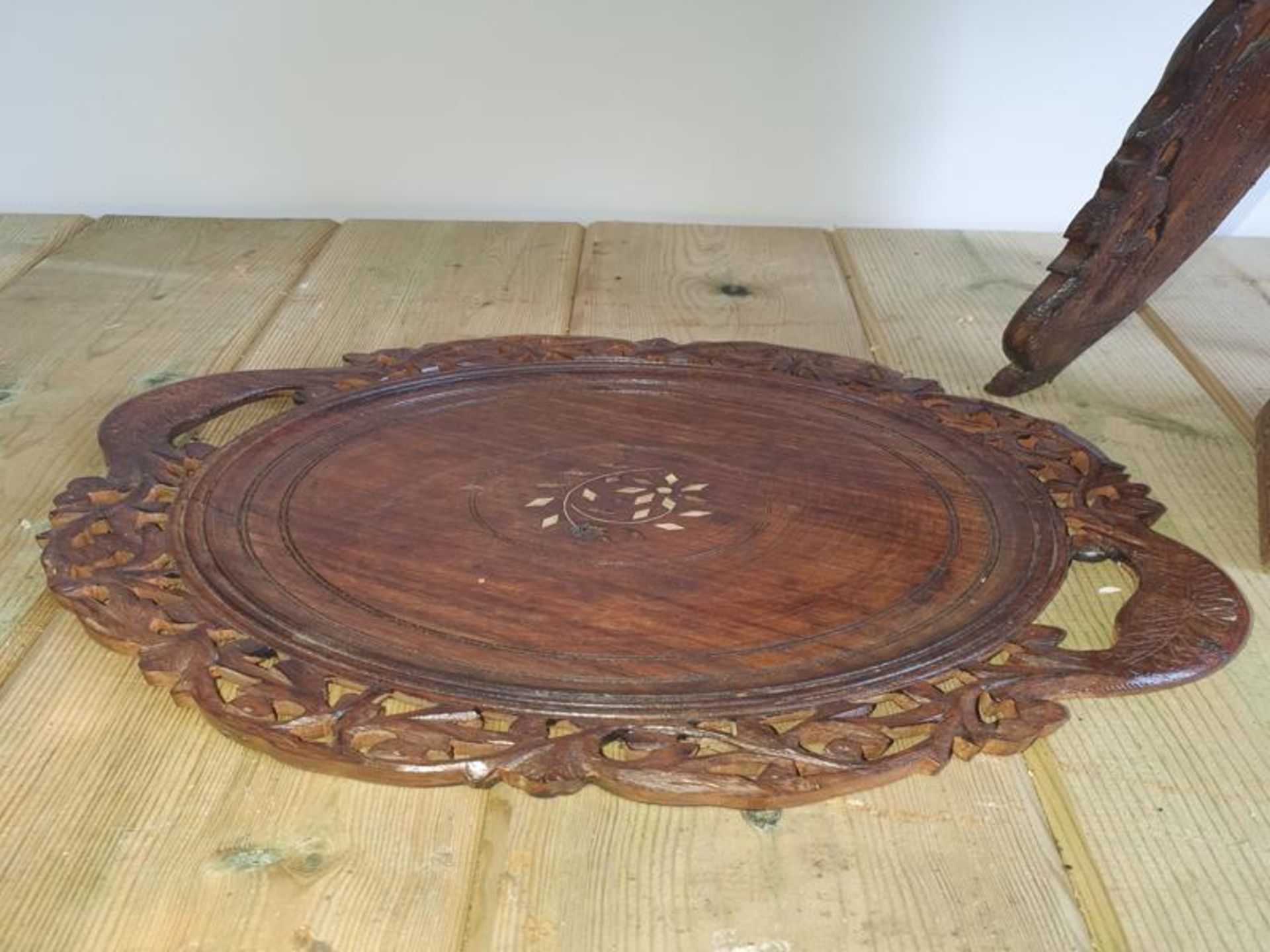 Indian Carved Table, Plate & Box - Image 2 of 6