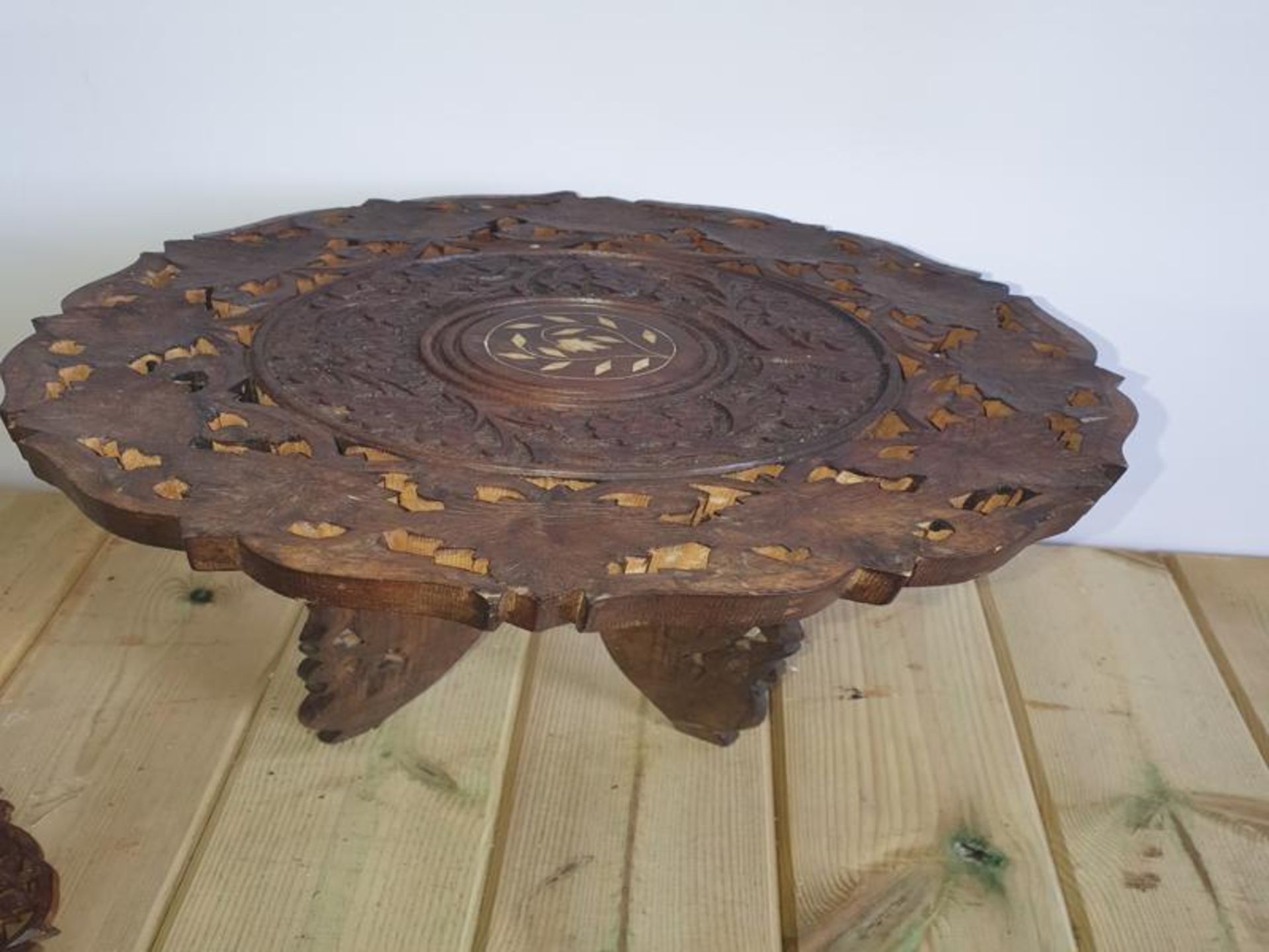 Indian Carved Table, Plate & Box - Image 6 of 6