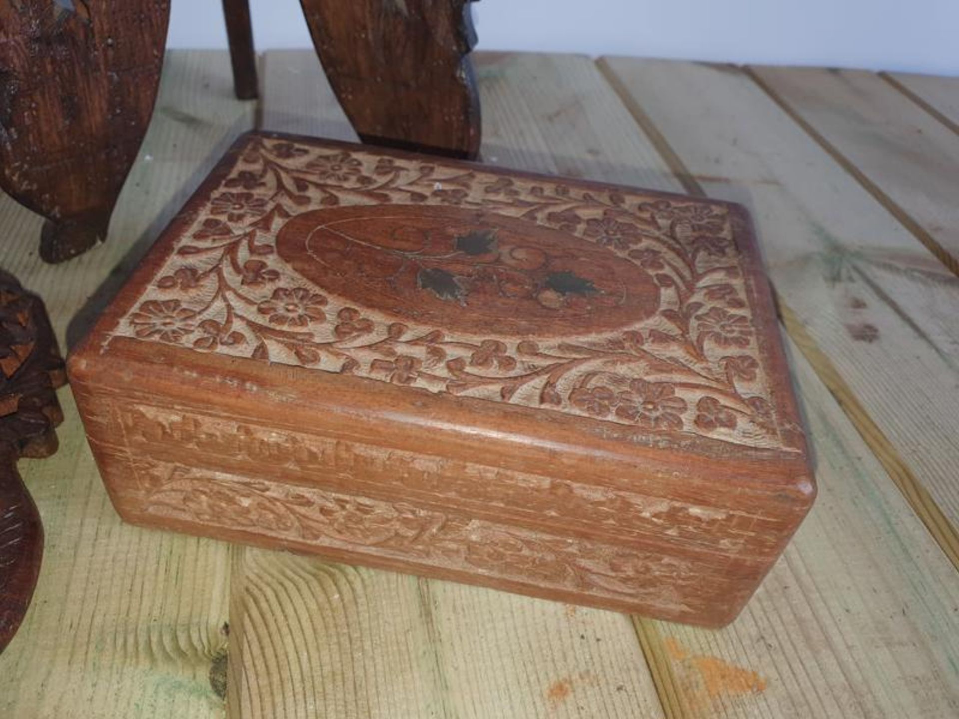 Indian Carved Table, Plate & Box - Image 3 of 6