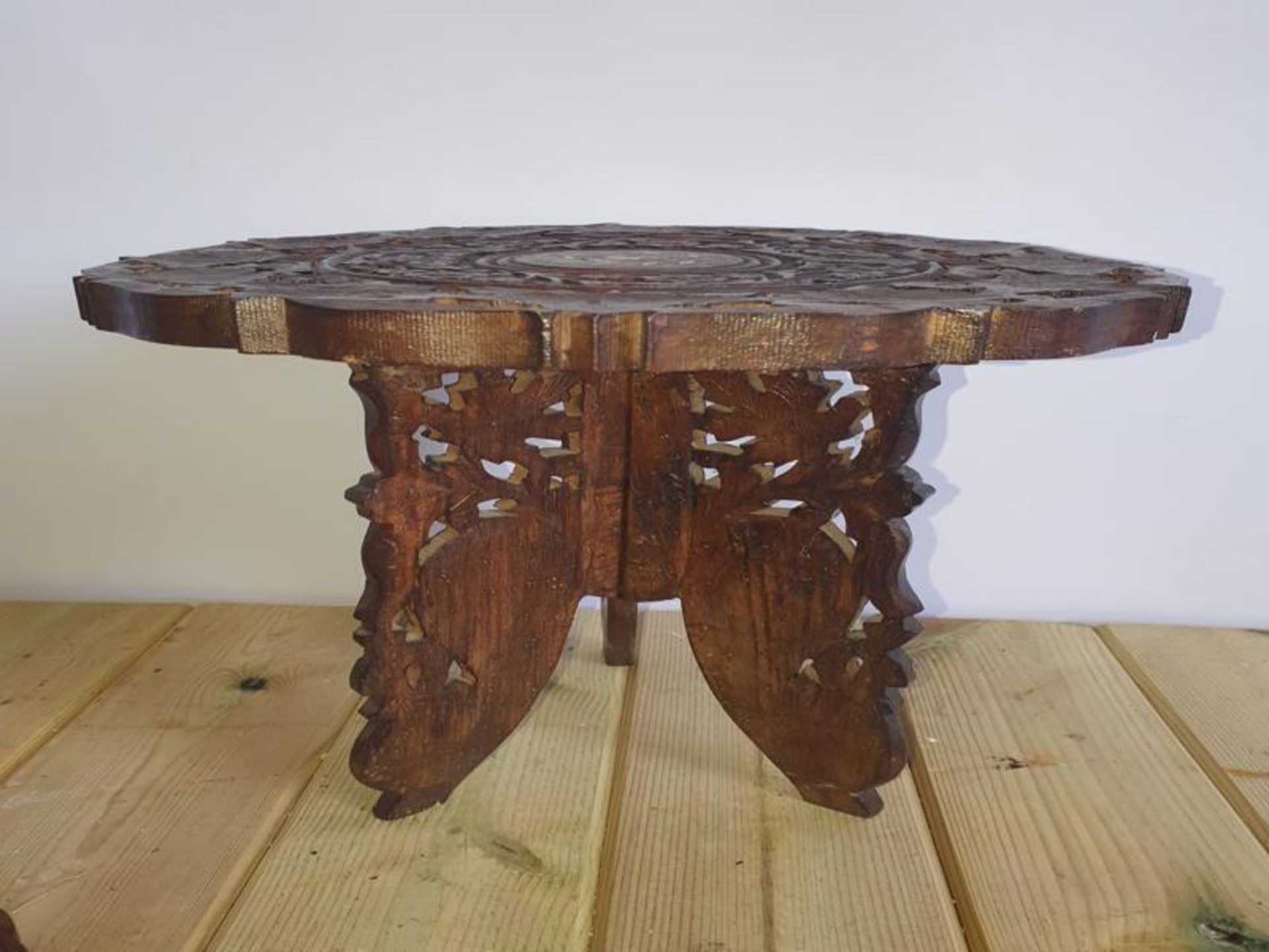 Indian Carved Table, Plate & Box - Image 5 of 6